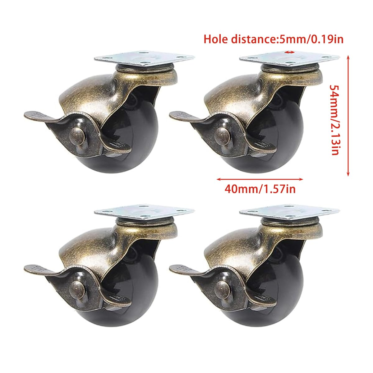 AIMALL (4 Pieces) 2 Inch Bronze PP Earth Wheel with Brake, Furniture Sofa Wheels, Spherical Universal Swivel Casters for Easy Movement and Control image number 5