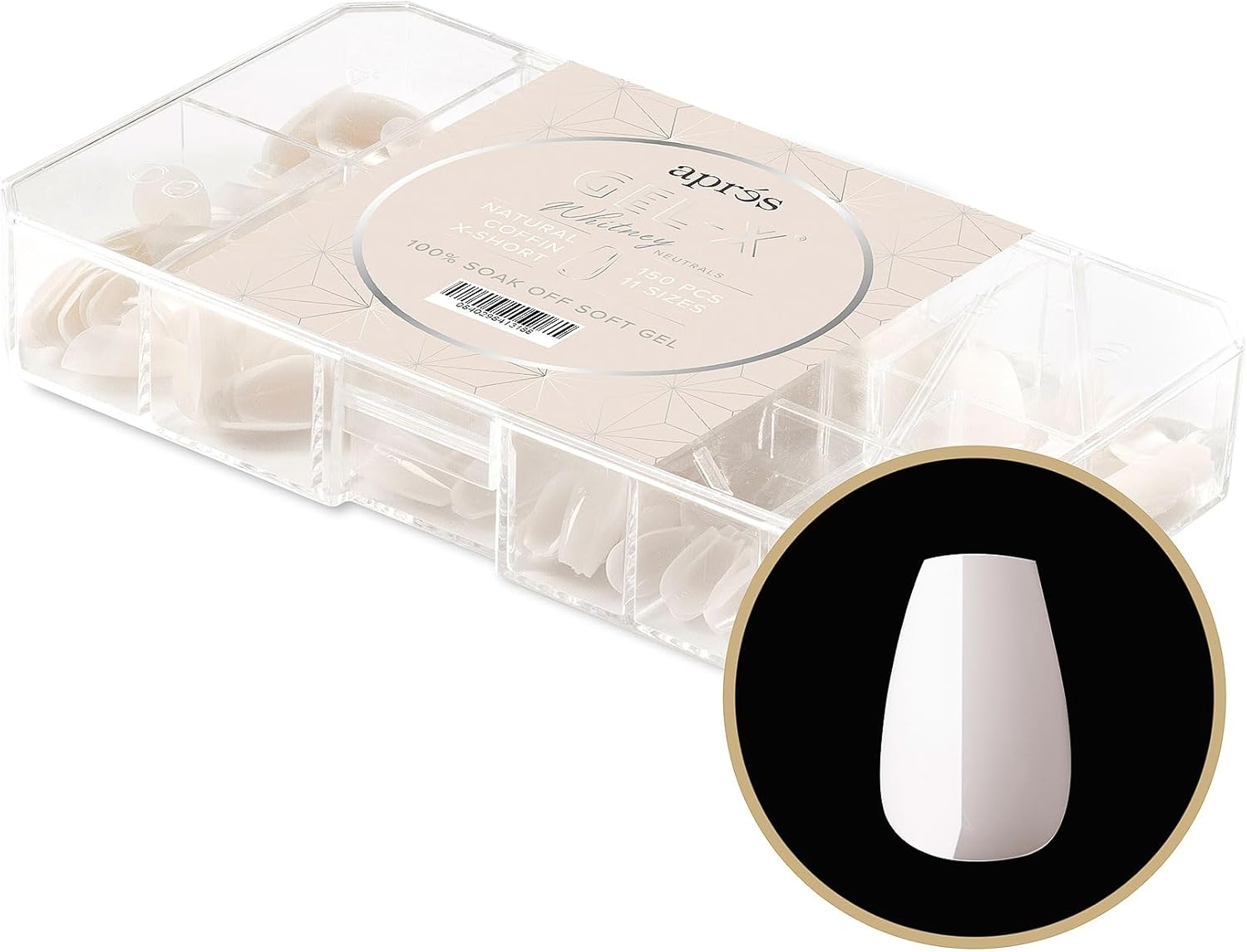 APR&Eacute;S Neutrals Gel-X Whitney Nail Tips Box, 11 Sizes 00-9, Soft Gel Tip (150 Count) (Natural Coffin Extra Short, 150) image number 6