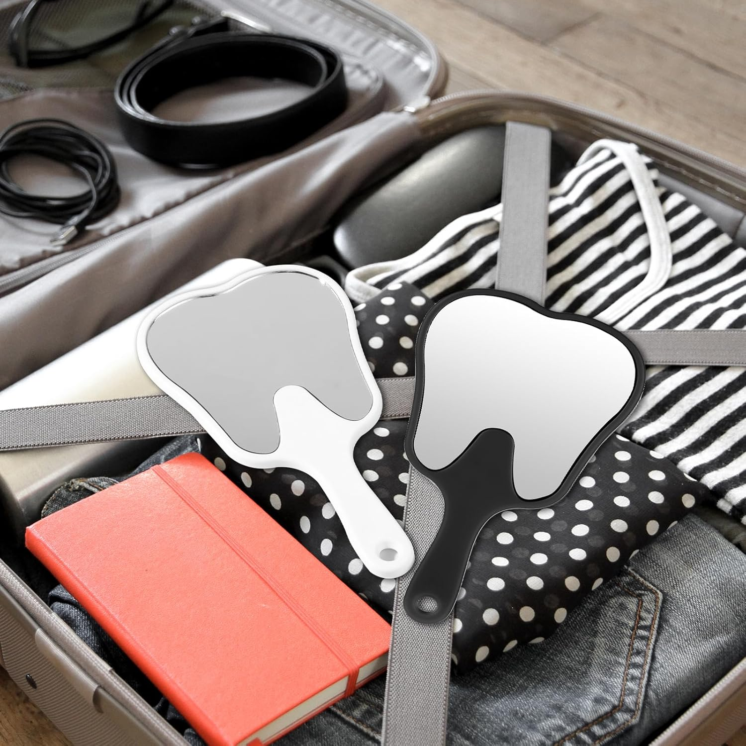 Gjinxi Tooth Shaped Handheld Mirror 2 Pcs Makeup Mirrors with Handle Portable Cosmetic Mirror Cute Dental Mirrors Single Sided Vanity Mirror Travel Looking Glass Reflector Tool for Daily Women