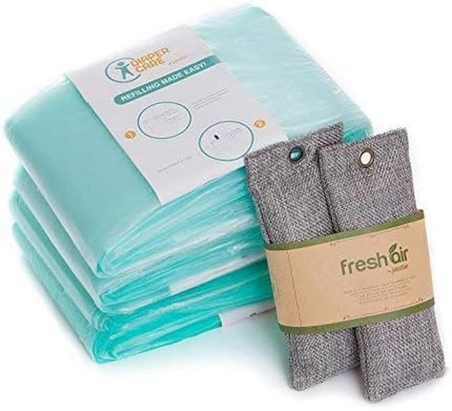 4 Pack Refill - Fits Dekor plus Diaper Pails - Disposable Liners Hold up to 2372 Diapers + Bonus Bamboo Charcoal Odor Smell Eliminator Bags Keeps Nursery Air Fresh for Newborn Babies Infants Toddlers image number 1