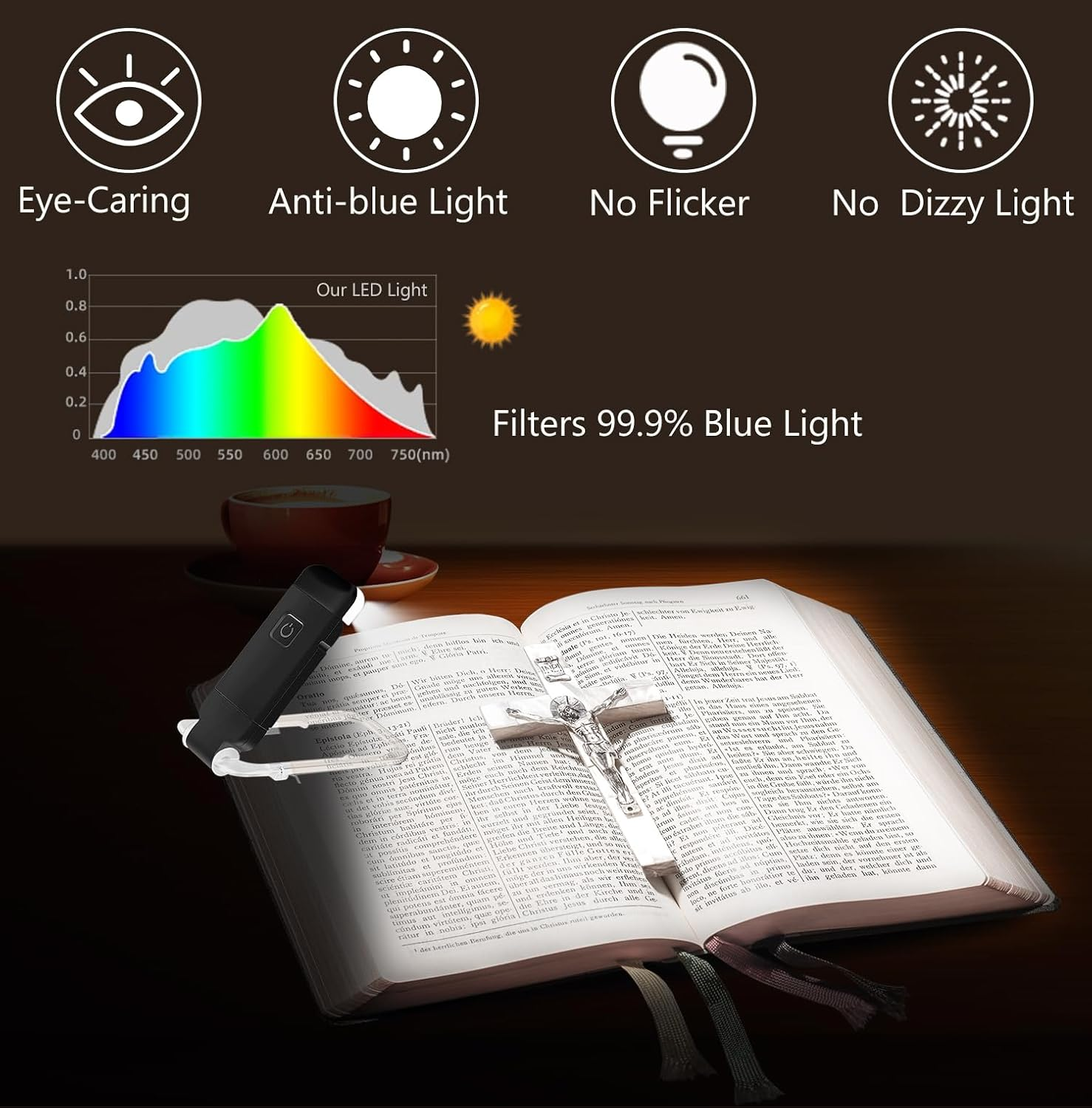 Reelau Book Light USB Rechargeable, Eye Protection Little Reading Light 3 Colours 4 Brightness, Sturdy Clip, Swivel Head for Angle, Long-Lasting Battery, Compact Size, Lightweight Portable Book Light image number 2