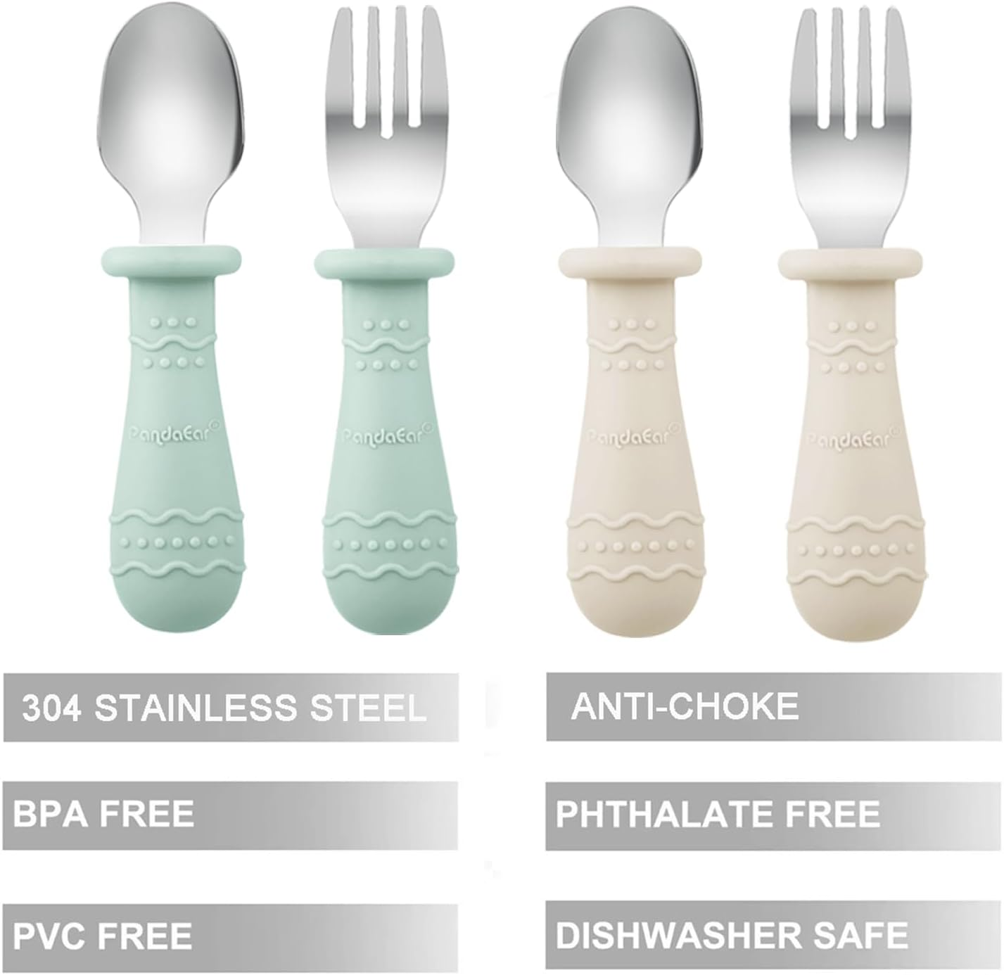 Pandaear Baby Feeding Set| 2 Pack Silicone Divided Suction Plate, 2 Set Toddler Spoons & Forks| Baby Led Weaning Supplies Self Feeding Eating Utensils image number 2