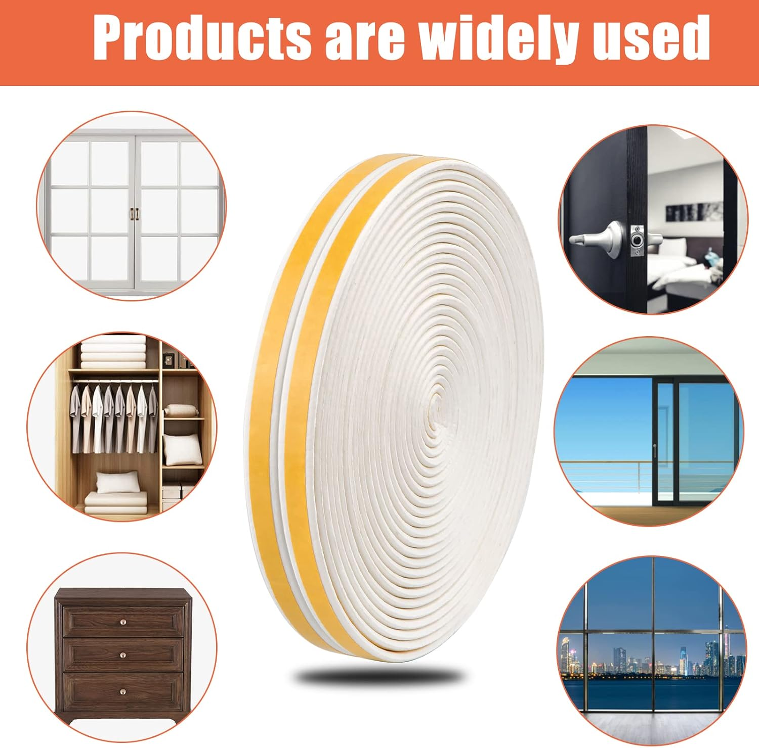 NATUCE Sealing Tape for Doors Windows 9 Mm X 2 Mm, Foam Self-Adhesive Door Seal Window Anti-Collision, Window Seal Rubber Seal Sealing Tape - 12 M (White) - White image number 5