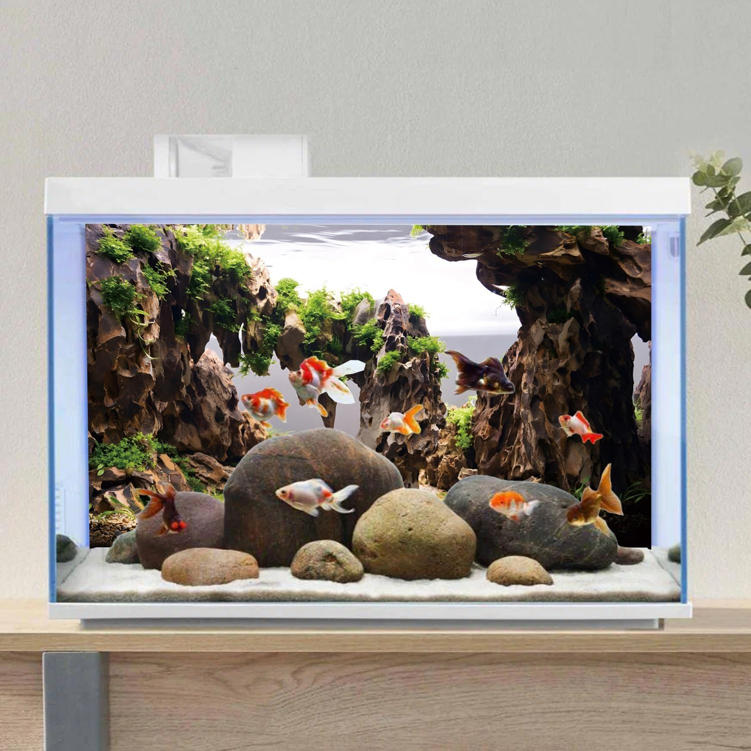 AWERT 24X16 Inches Viewing Stone Fish Tank Background Aquatic Plant River Bed & Lake Aquarium Background Seaweed Aquarium Vinyl Background image number 2
