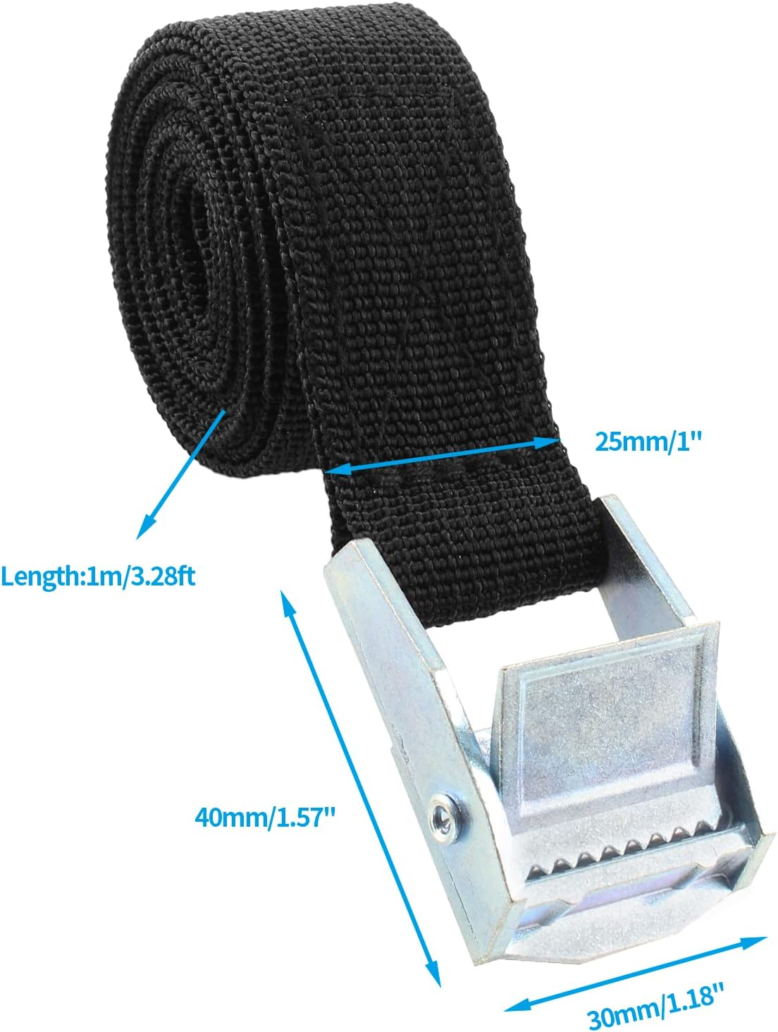 Uenhoy 4 Pack 3.28Ft (1M) Cam Buckle Tie down Straps Heavy Duty Lashing Straps Black Nylon Tie-Down Straps with Lock Buckle, up to 600Lbs, 3.28' X 1" image number 3