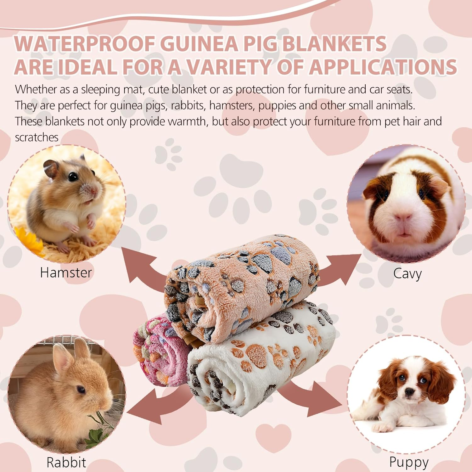 WIYETY Pack of 3 40 X 60 Cm Waterproof Guinea Pig Blankets: Guinea Pig Fleece Blankets Washable Small Animal Fleece, Warm Fluffy Puppy Blanket for Kittens Small Animal Mats, for Rabbits, Hamsters image number 3