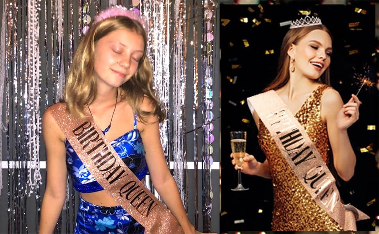 BLUPLE Birthday Queen Sash Rose Gold-Queen, Elegant Birthday Sash for Women & Girls, 'Birthday Girl' Message, One Size Fits All, Adjustable, Pack of 1 image number 1