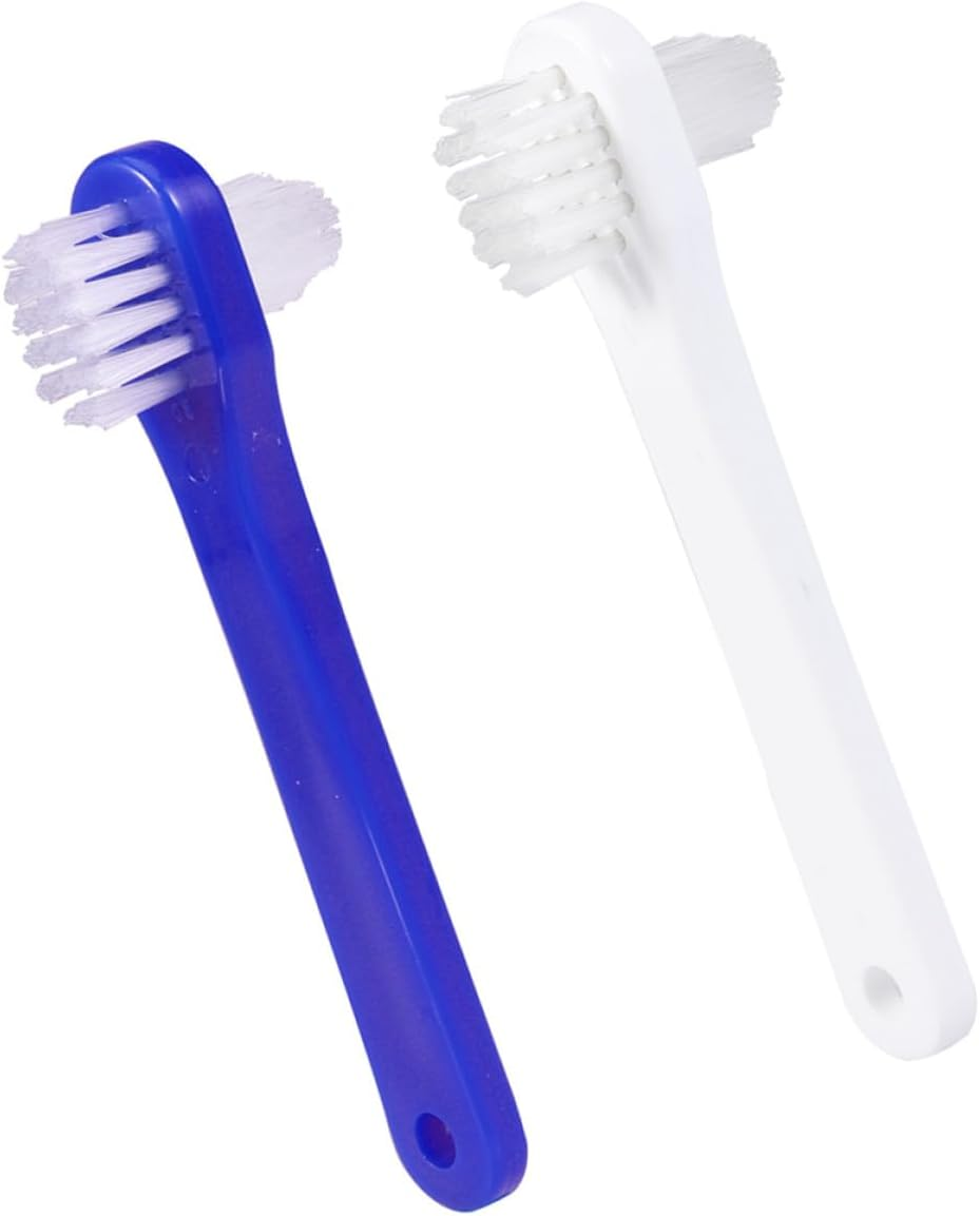 CIYODO 4Pcs Dual Head Denture Brush Set White and Blue Handles, Double Sided False Teeth Cleaner for Dental Appliance and Mouth Guard Cleaning in Oral Care image number 4