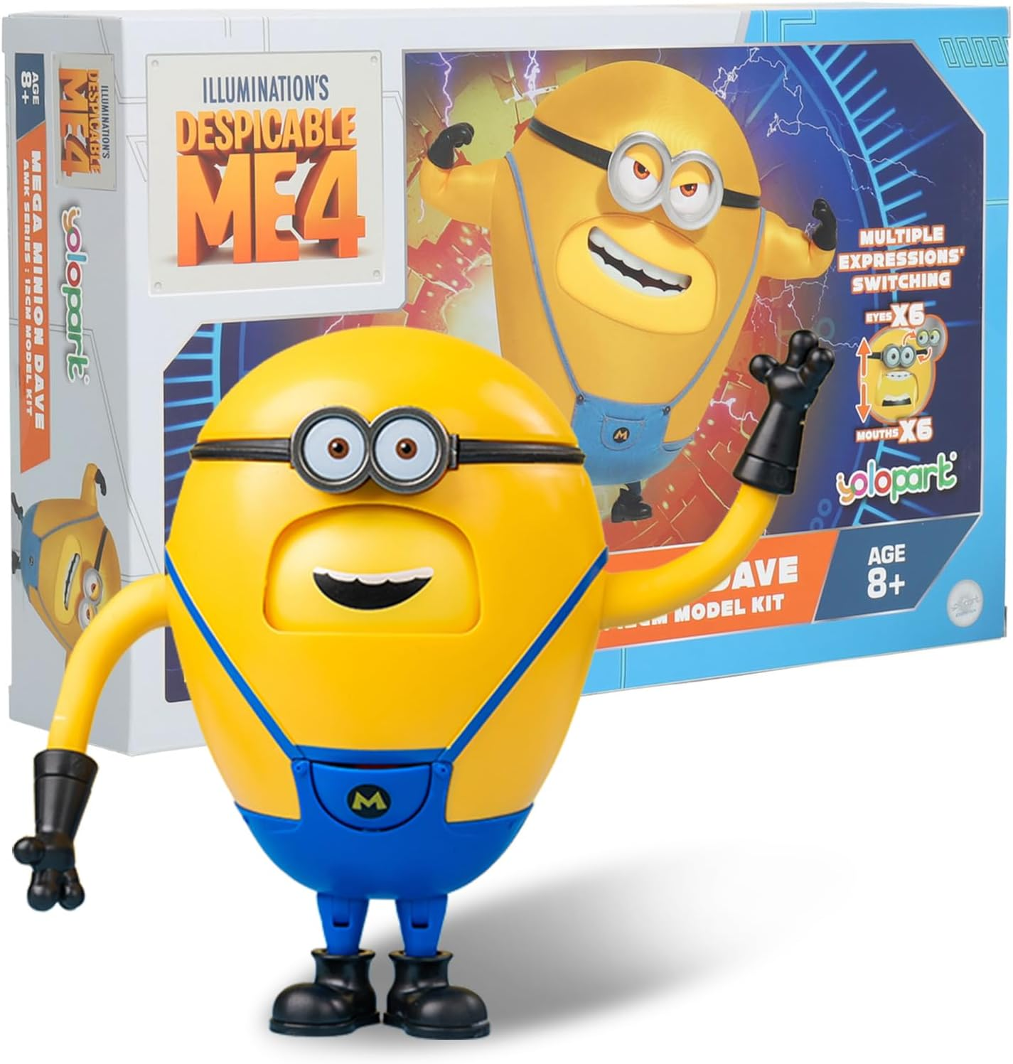 Minions Despicable Me 4 Toys, 4.7 Inch Mega Dave Action Figures,6 Interchangeable Expressions and Hidden Pockets Minion Model Kits,Gifts for Kids Ages 8 Years & Older