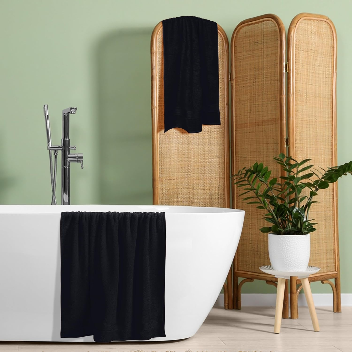 Elvana Home Cotton 2 Pack Oversized Bath Towel Set 28X55 Inches, Large, Ultra Absorbant Compact Quickdry & Lightweight Towel, Ideal for Gym Travel Camp Pool - Black image number 3