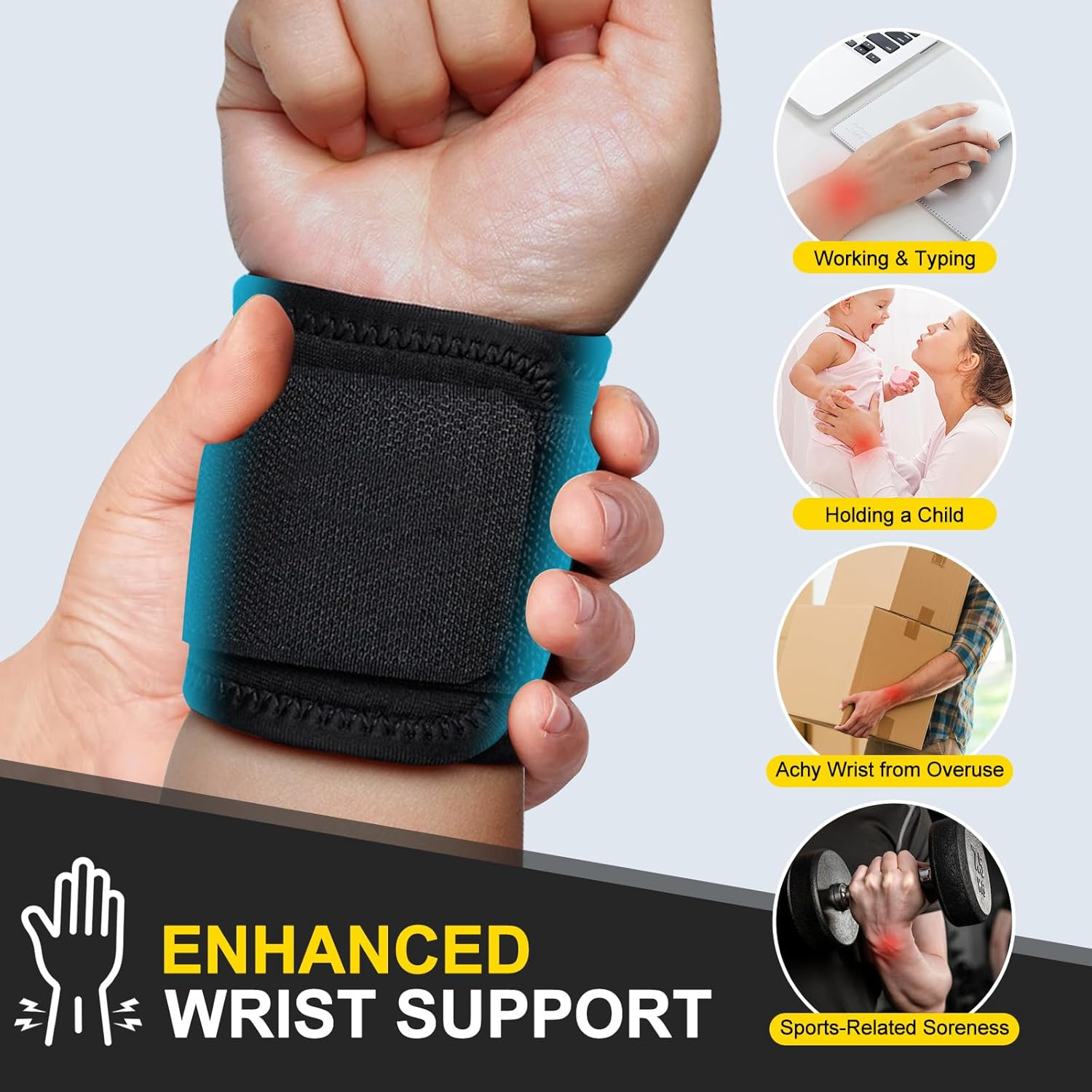 &zwnj;COZY CORE 2-Pack Wrist Wraps Strap for Men & Women - Adjustable Compression Wrist Support for Carpal Tunnel, Weightlifting & Gym Workout. Breathable, Flexible & Reusable Wrist Brace for Pain Relief, Injury Prevention & Enhanced Performance during Training image number 6