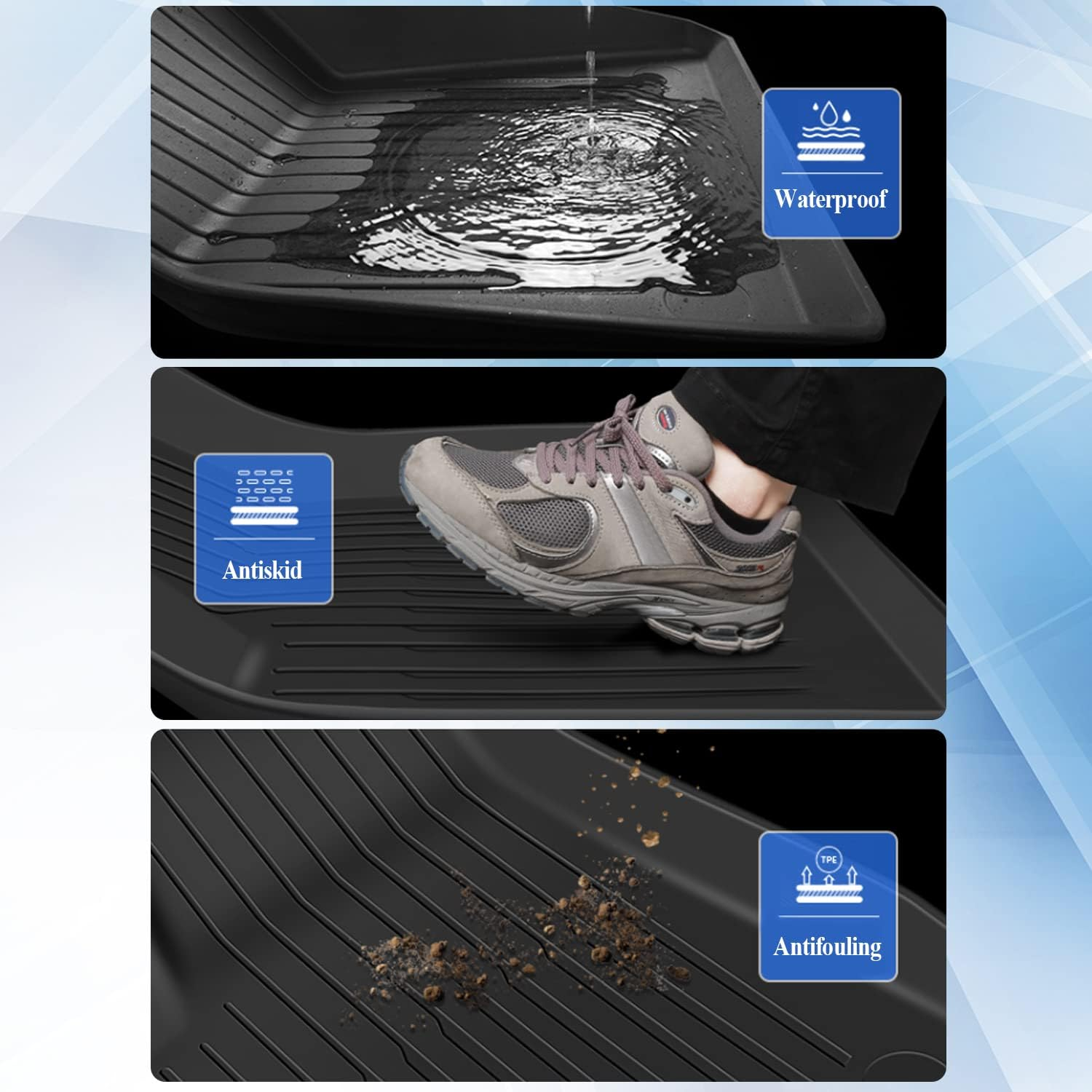 Yotsuba for Tesla Model Y Floor Mats, 3PCS 3D TPE All-Weather Waterproof Floor Liner Suit for Tesla Model Y 2017-2024 image number 3