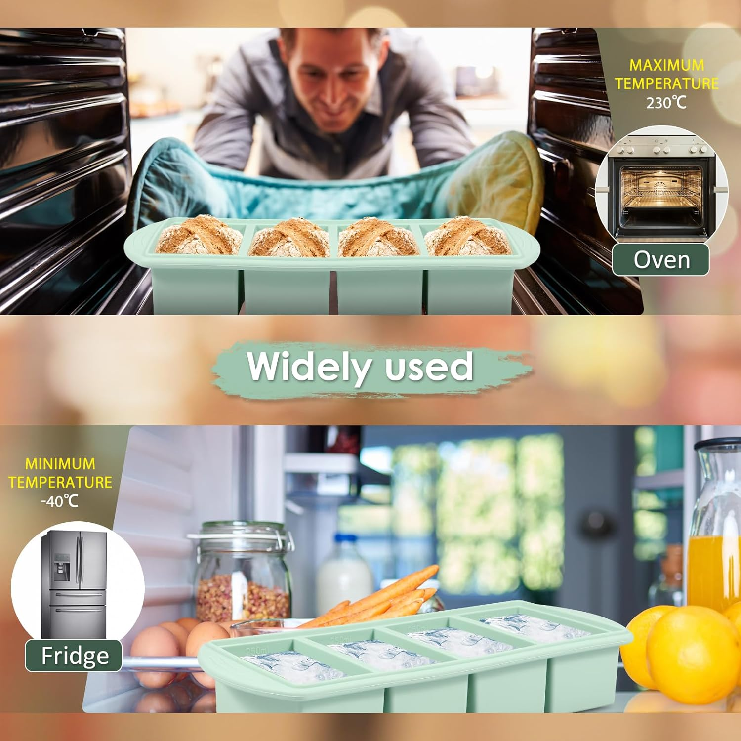 2/4 Cup Silicone Freezer Tray, Large Capacity Leak Proof Soup Freezer Container Molds, Easy to Clean Silicone Soup Portion Tray, Silicone Mold for Soup and Food Storage (4 Frames) image number 6