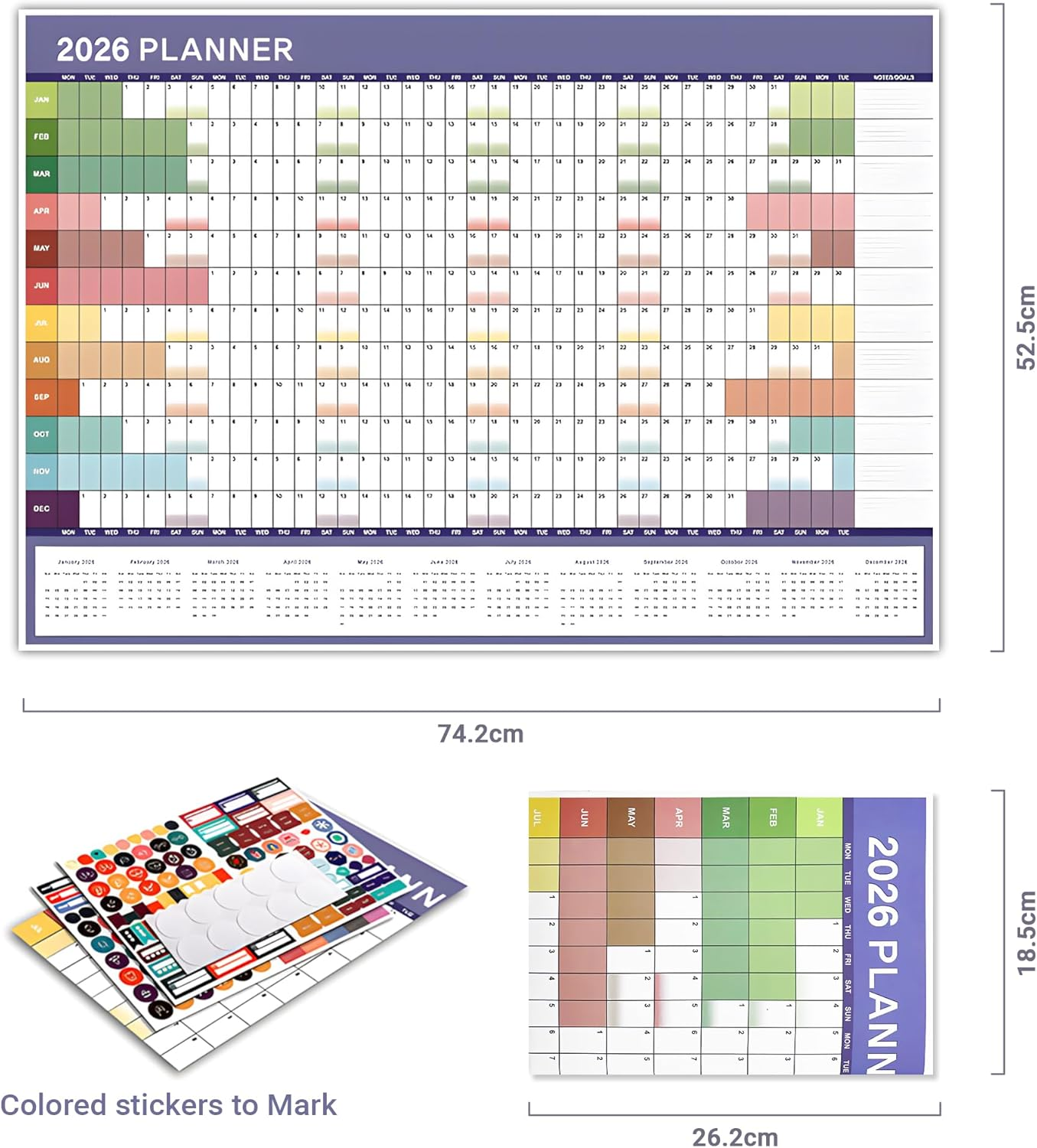 2026 Wall Planner, Large Wall Calendar&ndash; Foldable Poster Chart Calendar with 365 Daily Plan & Colorful Stickers, Full Year Annual Wall Calendar for Home Office School Planning, Organizing & Scheduling
