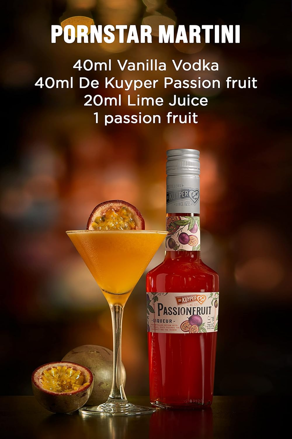 De Kuyper Passion Fruit Liqueur I 50Cl I 15% ABV I Sweet and Tangy Liqueur Made with Fresh Passion Fruit I Perfect for Tropical Cocktails, Mocktails, and Exciting Creations