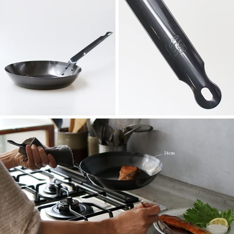 Kobo Aizawa 70374 Iron Frying Pan, Black Pepper, 9.4 Inches (24 Cm) image number 3