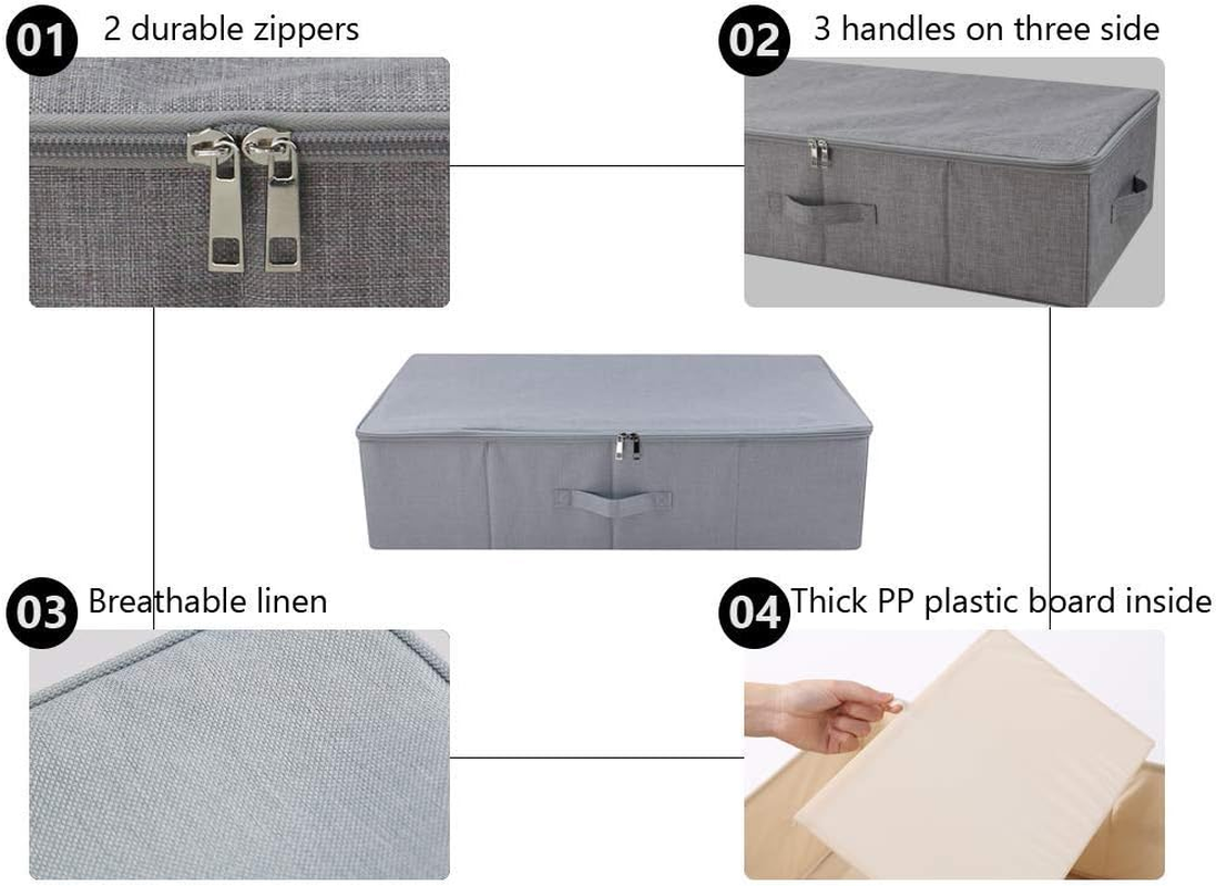 Iwill CREATE PRO Pack of 2, Folding Zip Lidded under Bed Storage Boxes, Good for Shoes, Duvets, Clothes,Toys Organiser, Light Gray image number 1