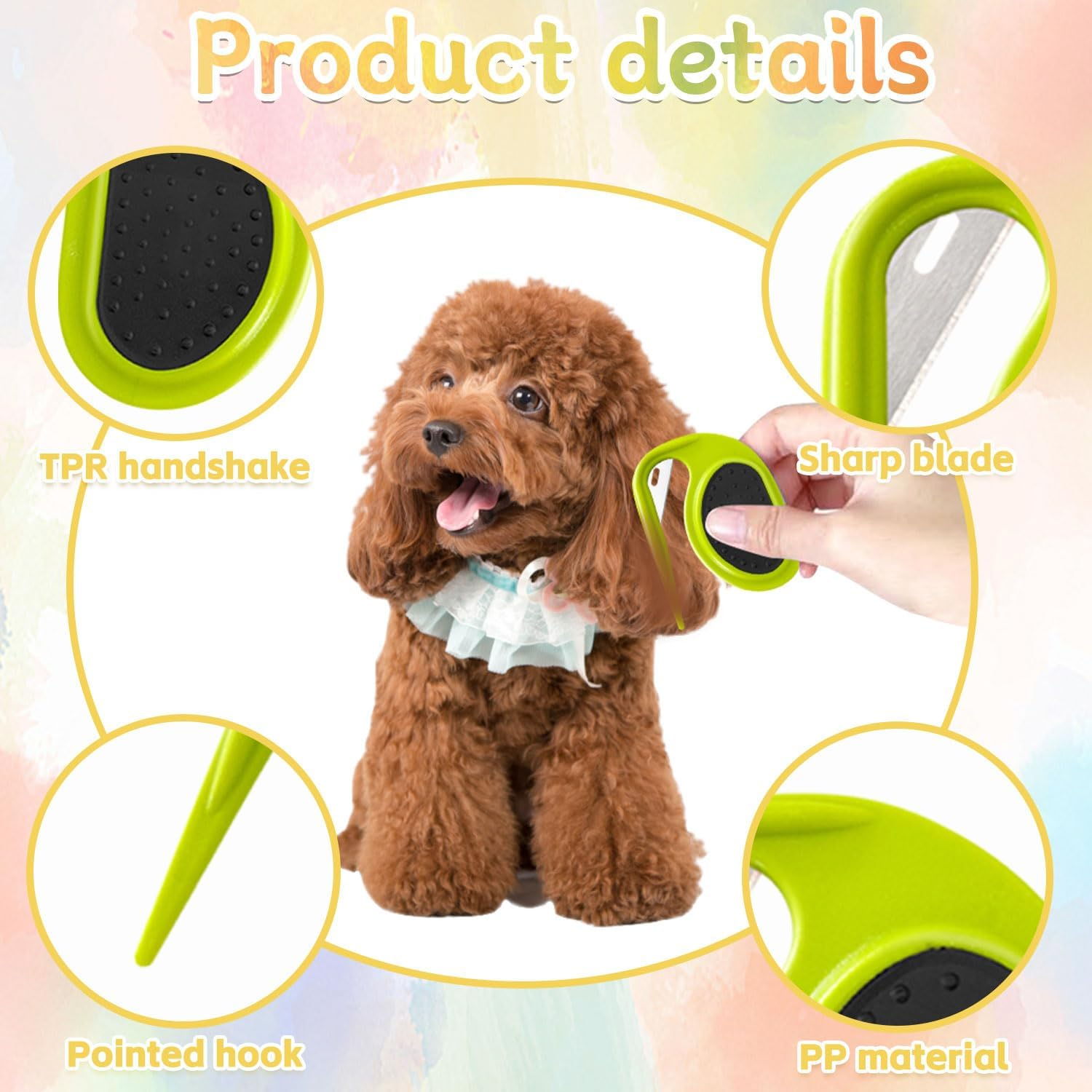 Pet Knotting Comb, Pack of 4 Cat Dematting Knives, Dematting Knife with Steel Blade, Knot Comb for Cats, Dematting Comb for Dogs, Knotting Comb Cats, for Removing Matted and Loose Hair image number 5