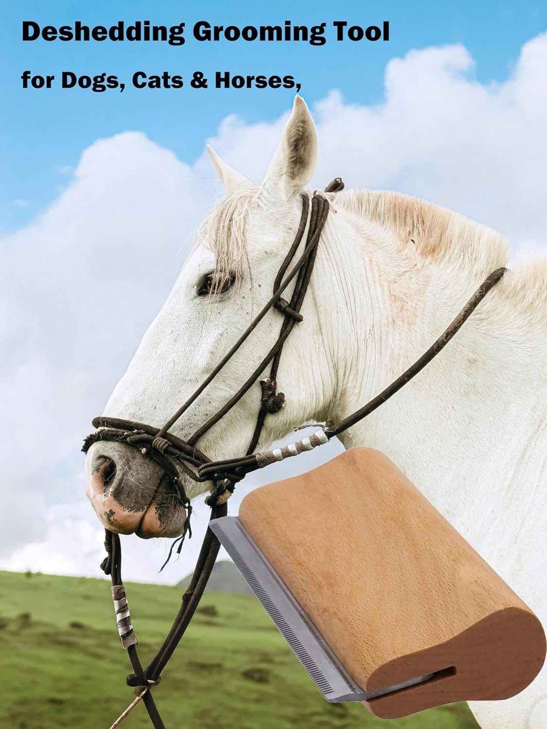 Deshedding Brush, Grooming Tool for Dogs, Cats & Horses, Ergonomic Design Wood Groom Brush, Dog Brush for Short & Long Haired, Horse Deshedding Tool - 5 Inches image number 5