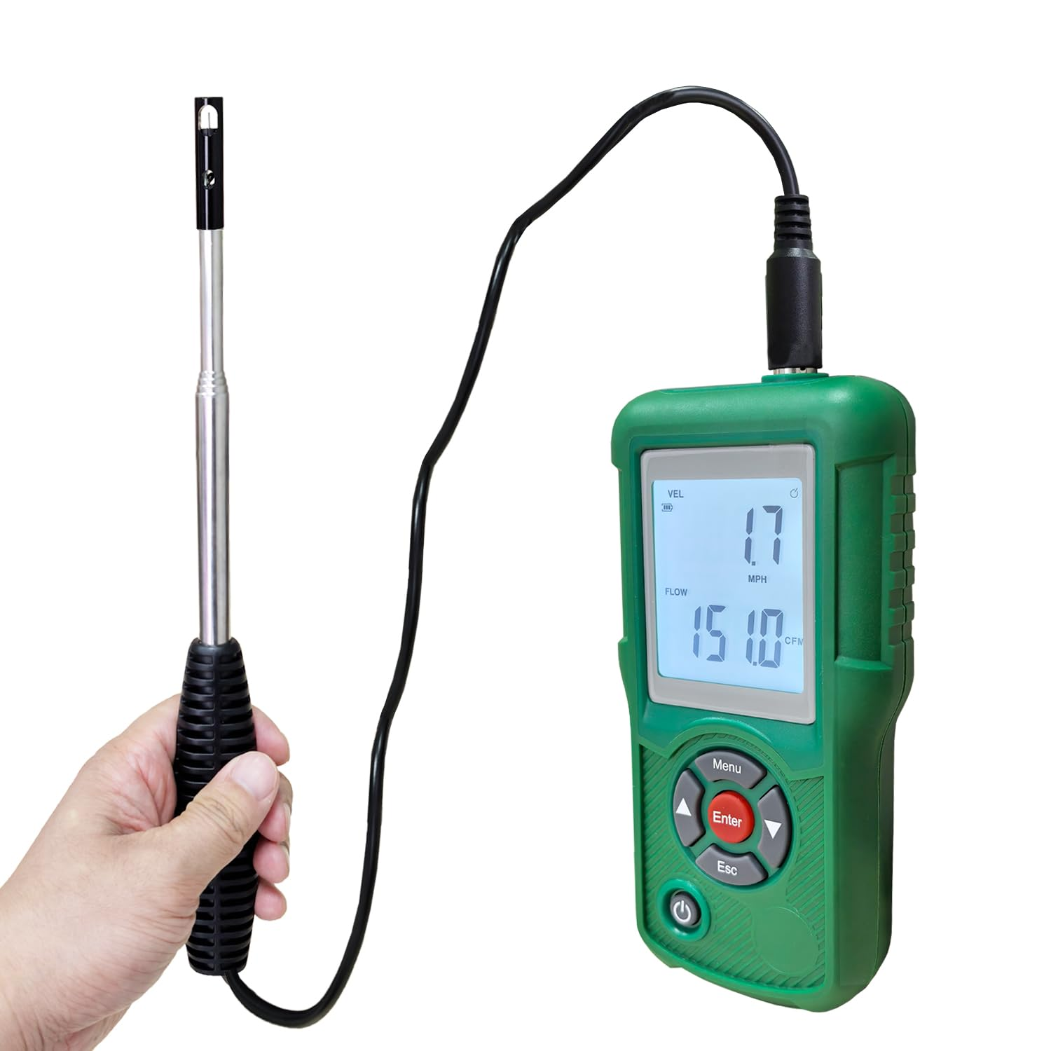 Professional Hot Wire Anemometer &ndash; Wind Speed Meter & Air Flow Measurement for HVAC, Measures CFM/CMM, Temperature (℃/℉), Ventilation Ducts, Fans | Auto-Off & Backlit LCD Display image number 2