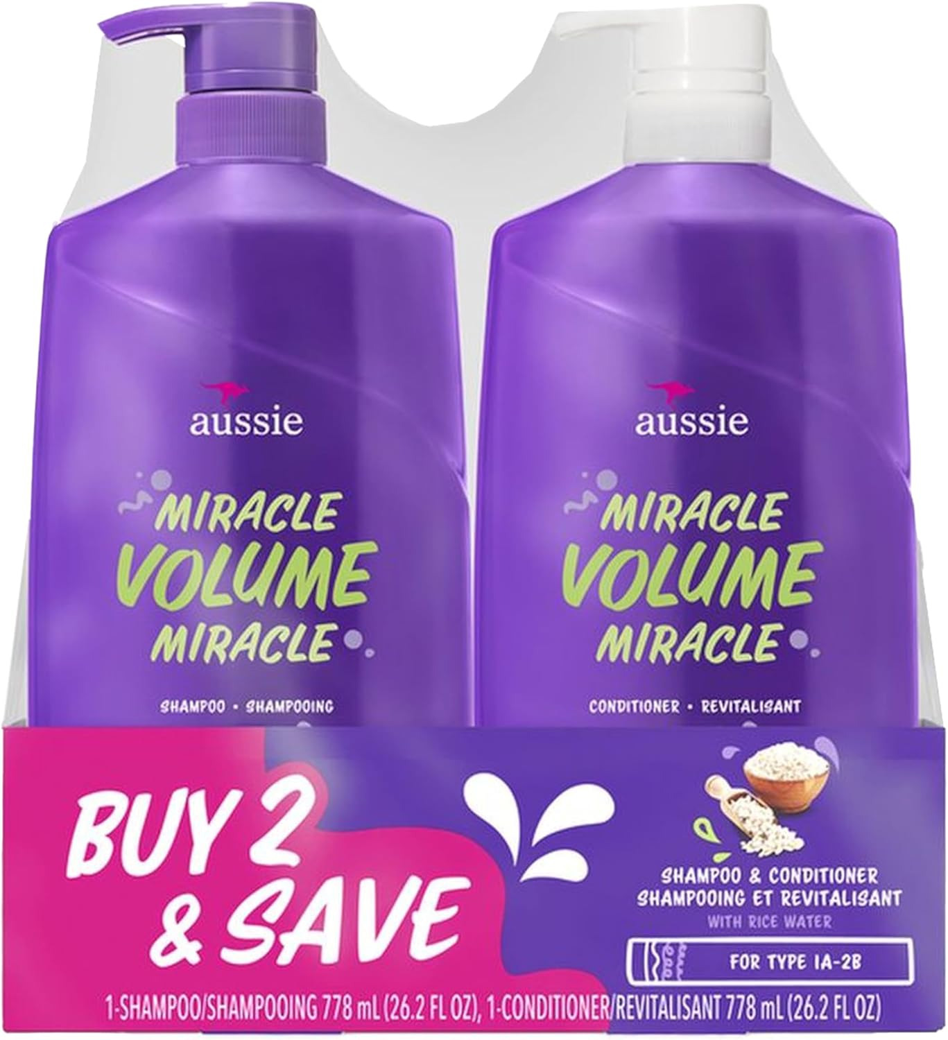 Aussie Miracle Volume Shampoo & Aussie Miracle Volume Conditioner, Two 770Ml Pump Bottles image number 2