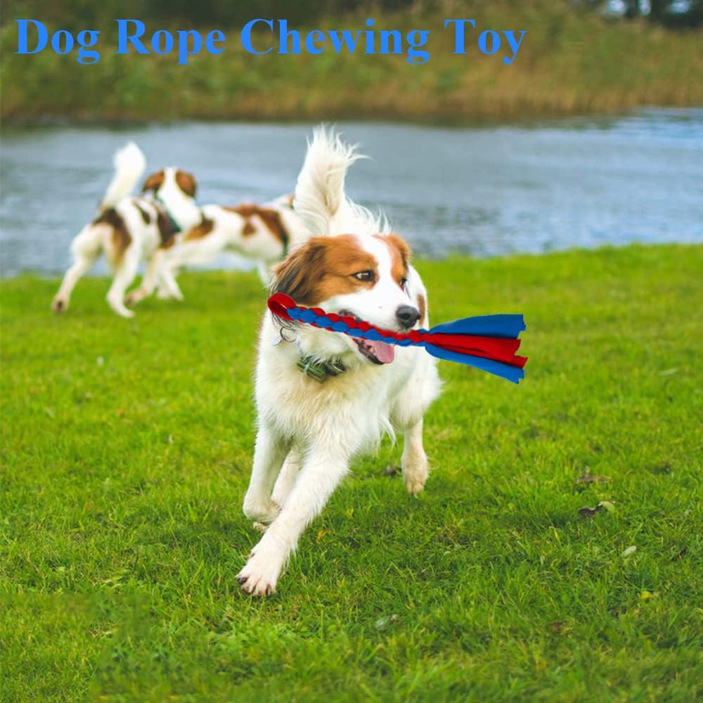 ASOCEA 2 Pack Fleece Rope Dog Toys for Dog Hunting and Tractor Interactive Cotton Chew Toy for Pets Dog Leash Bait Toy Flirting Bars Replacement Toy for Dogs - Blue+Green image number 2