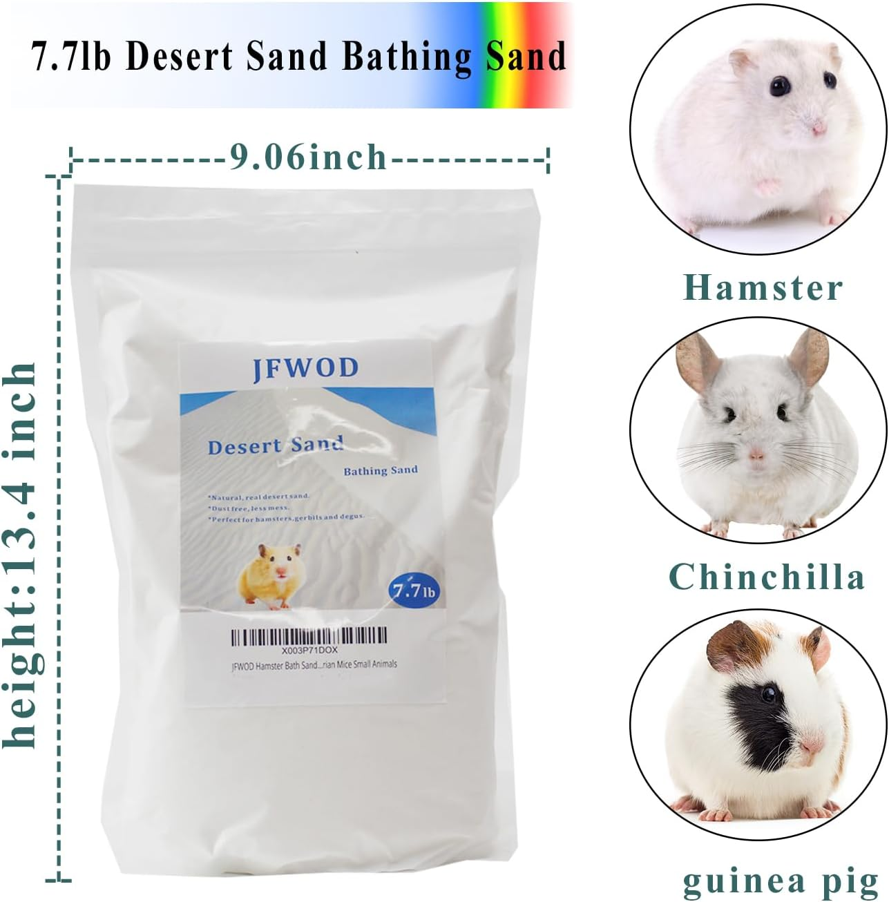 JFWOD Hamster Bath Sand, 7.7Lb Dust Free Desert Sand or Potty Litter Sand for Hamster Chinchillas Gerbil Syrian Mice Small Animals