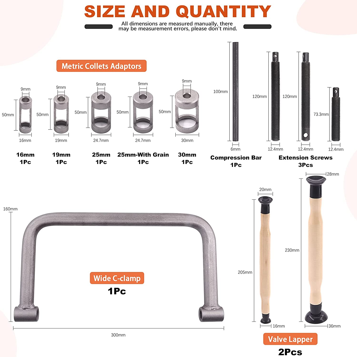 Tanstic 12Pcs Valve Spring Compressor and Lapper Set - Auto Compression C-Clamp Tool Service Kit with Lapping Grinding Stick for Motorcycle, ATV, Car, Small Engine Vehicle Equipment image number 2