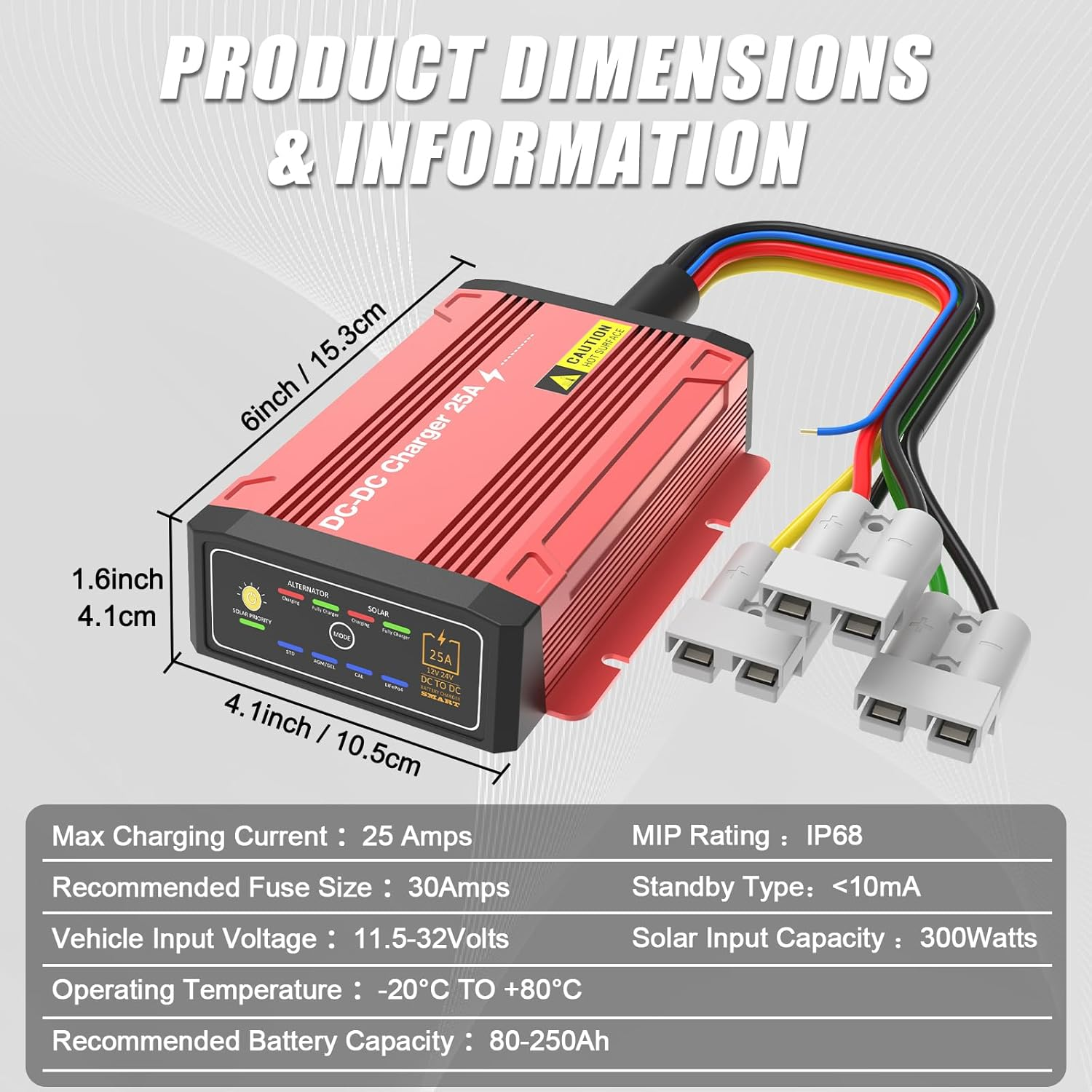 Waterproof DCDC Charger with MPPT for 12V 25A Lifepo4, Lead-Acid, SLA, Gel, AGM, Cal, DC to DC Battery Charger with Anderson