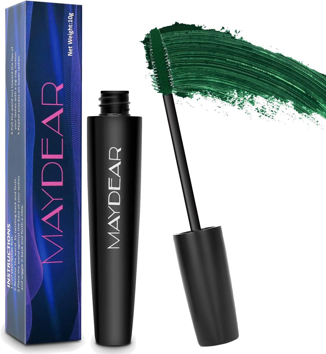 Maydear Dark Green Waterproof Mascara for Eyelashes - Long Lasting Smudgeproof Color for Women'S Eye Makeup, Party and Stage Use