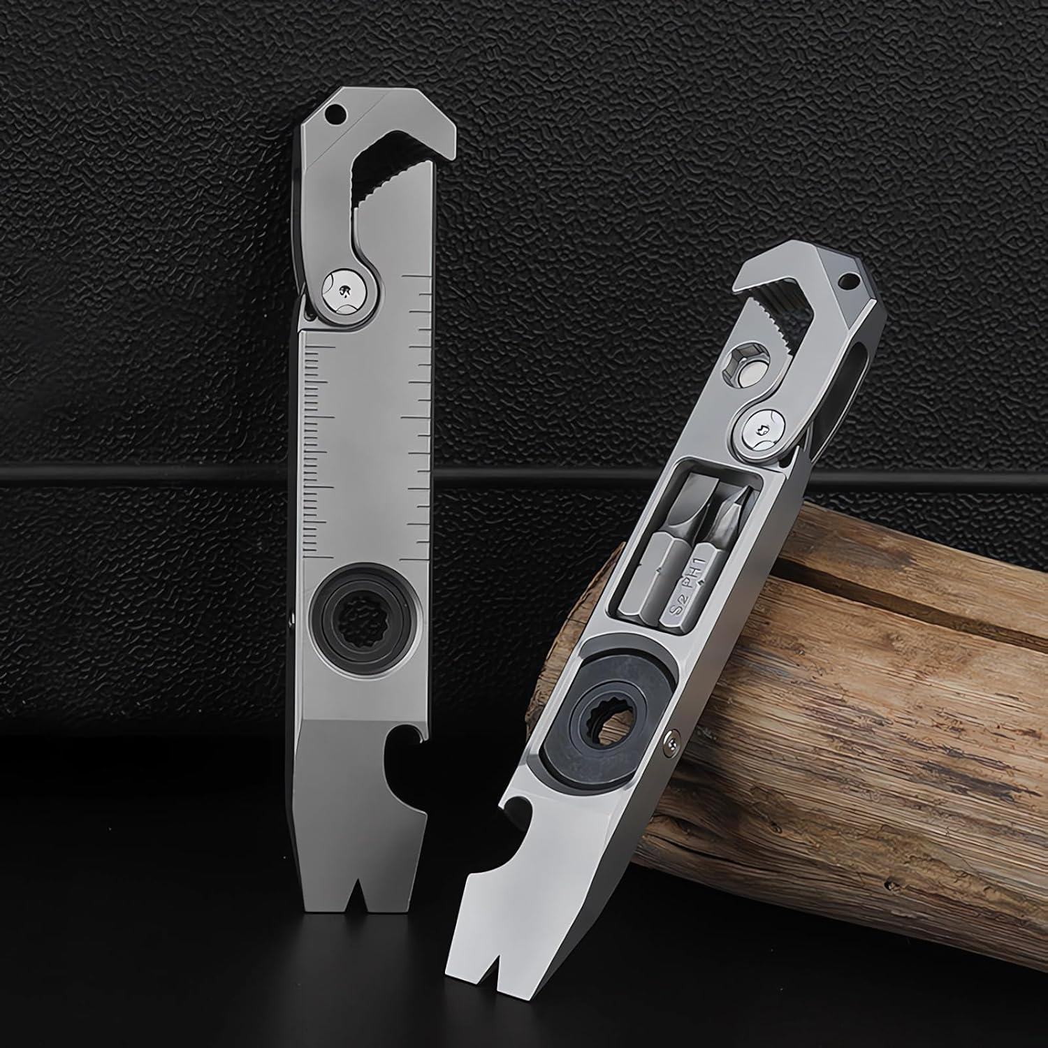 Titanium Pry Bar EDC Tool,Versatile Pry Tool,Bottle Opener,Wrench,Ratche Screwdriver,Crowbar in One,Compact Versatile Pocket Pry Bar for Everyday Carry image number 2