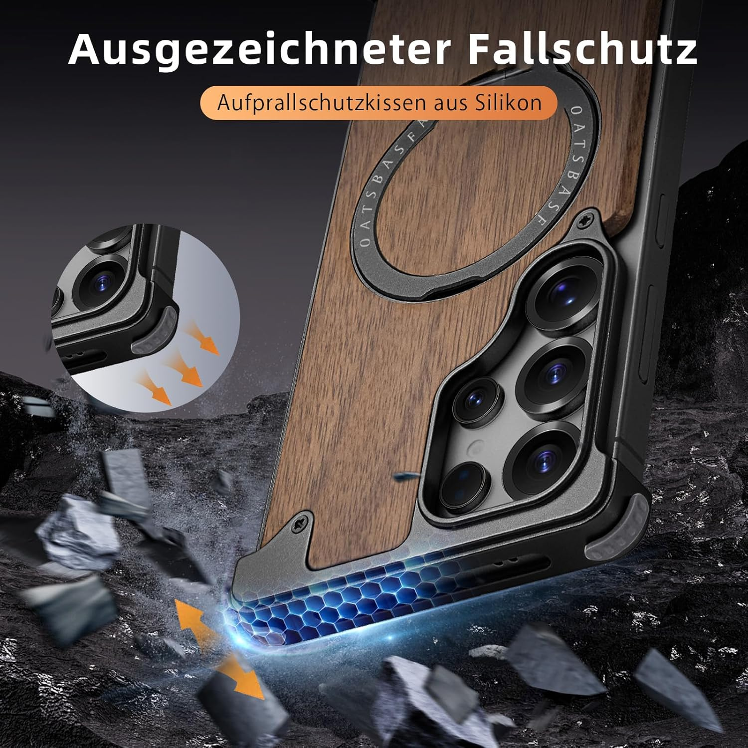 NIFBANG Wooden Case for Samsung Galaxy S25 Ultra with Magsafe, 360&deg; Rotatable Magnetic Stand, Wooden Phone Case, Frameless Thin Anti-Scratch Shockproof Mobile Phone Case for S 25 Ultra Protective Case image number 2