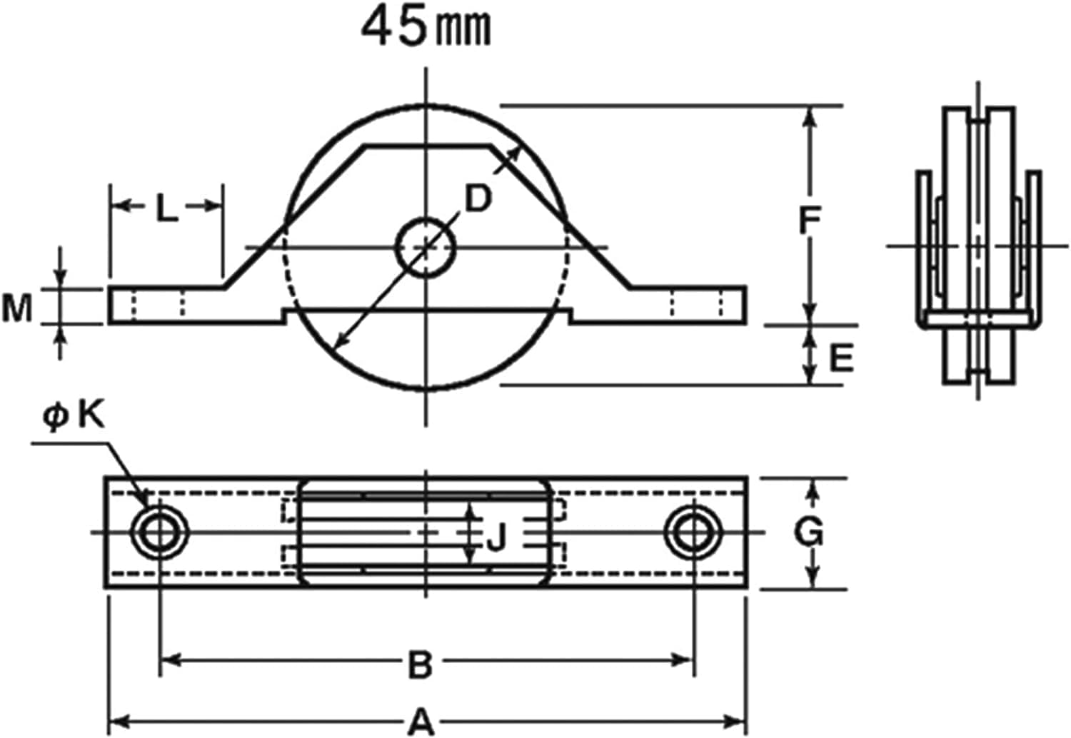Yokozuna DPW-0452 Steel Frame U Stainless Rail Door Wheel with BRG LP plus 1.8 Inches (45 Mm) Flat image number 1