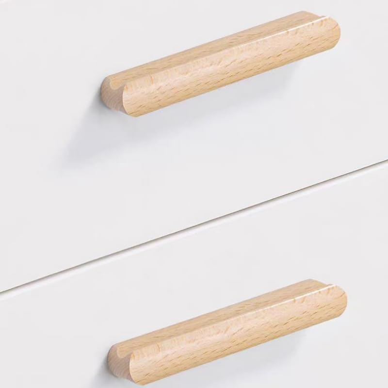 Wood Drawer Handles 6Pcst Shaped Cabinet Door Solid Wood Handle Furniture Drawer Cabinet Wooden Handle Black Walnut 96Mm image number 5