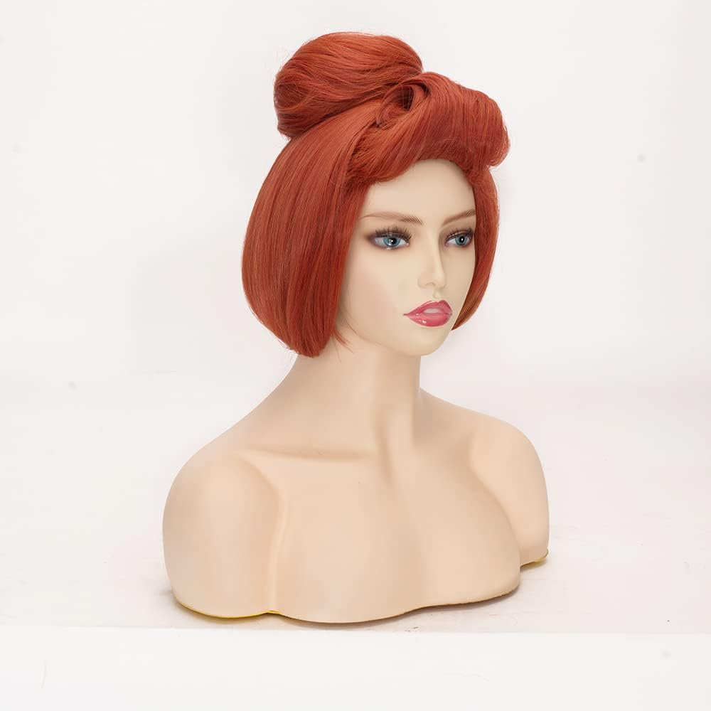 FVCENT 50S Women Wig | Wilma Flintstone Halloween Costume for Women,The Flintstones,60S Short Red Vintage Updo Halloween Costume Bun Party Wig (Red) image number 4