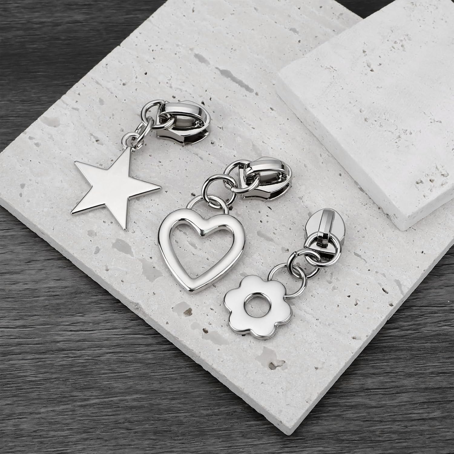 LT Easiyl 12Pcs Zipper Pull 5# Zipper Slider Replacement Part Zipper Pendant Heart Star Flower Metal Zip Mend for Coat Jacket Backpack Handbags image number 3