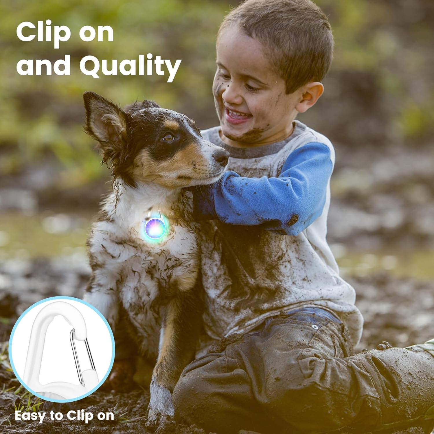 POEEY Dog Lights 2Pack LED Rechargeable Dog Collar Lights Clip on with RGB Color Pet Safety Lights Light up Lighted Dog Harness Light for Night Walking Camping, White, PE-002 image number 5