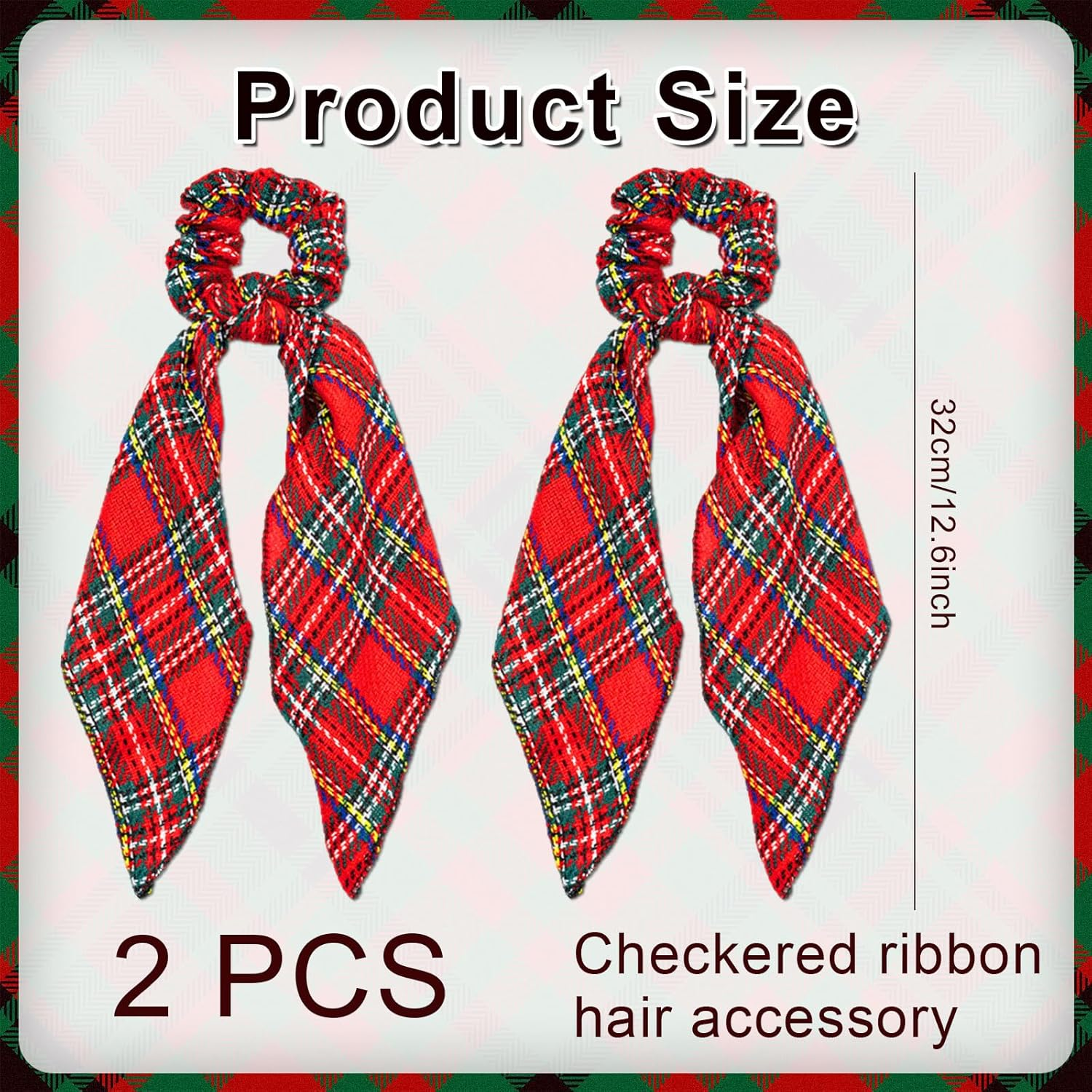 2 Pcs Tartan Hair Scrunchies Decorations - Burns Night Accessories,Elastic Scottish Red Plaid Hair Accessories for Women & Girls,Festive Hair Ties with Bow for Robert Burns Supper Occasions image number 2