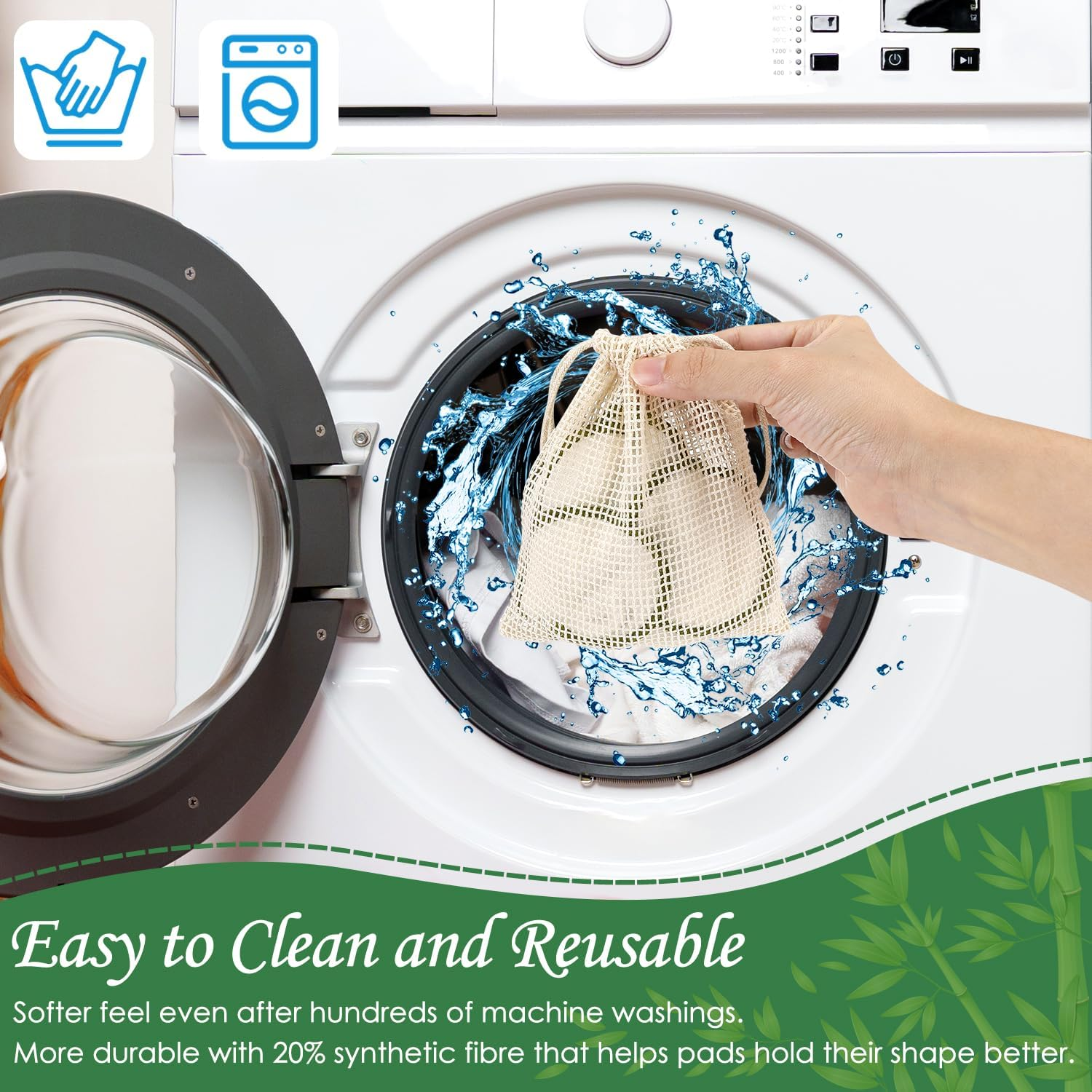 WOTOW Set of 20PCS Reusable Makeup Remover Pads for Face, Washable Bamboo Cotton Rounds Reusable Makeup Cotton Rounds with Mesh Bag and round Storage Box for All Skin Types image number 5