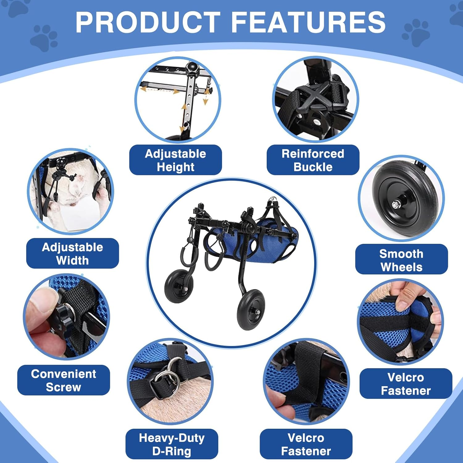 LIODUX Adjustable Dog Wheelchair with 2 Wheels, Wheelchair Small Dogs for Back Legs, Dog Leg Brace and Hip Support for Disabled or Injured Small Dogs, Pet Wheelchairs for Small Dogs Cats Pets (M) image number 3