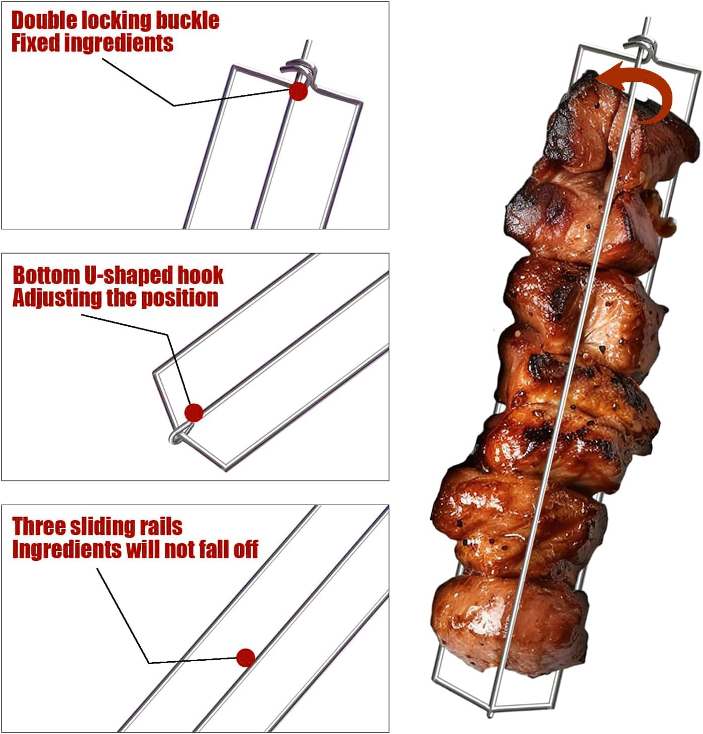 4 Pcs Flat Chicken Wing BBQ Fork, Chicken Wing Holder for Grill, Wing Rails for Chicken, Clamping Wing Rails, Stainless Steel Chicken Wings Grilling Rails, Comes with 2 Silicone Oil Brushes