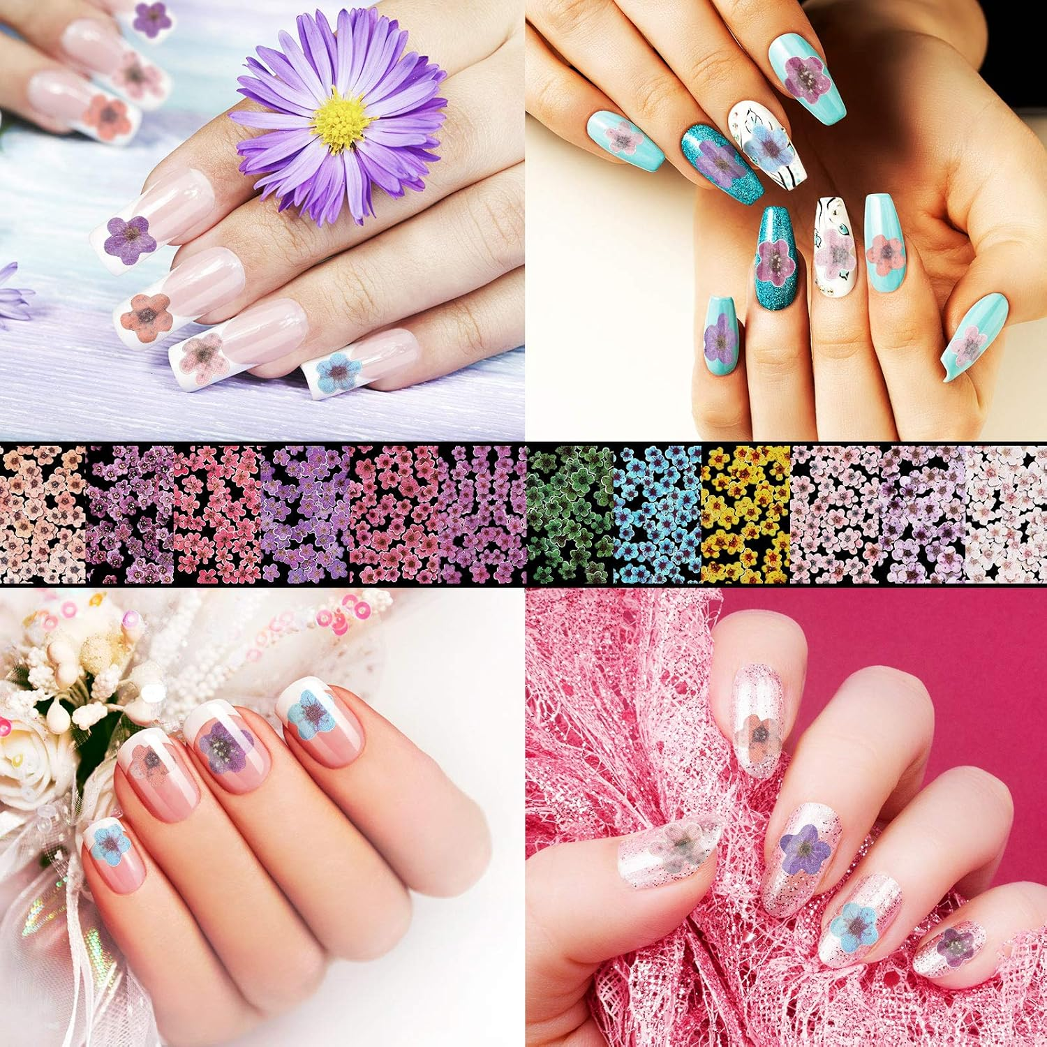 Maitys 3 Boxes 1080 Pcs 3D Flowers for Nails Decals (Not Self Adhesive or Stickers) Colorful Mixed 3D Flower Leaves Wood Pulp Nail Sequins for DIY Manicures image number 4