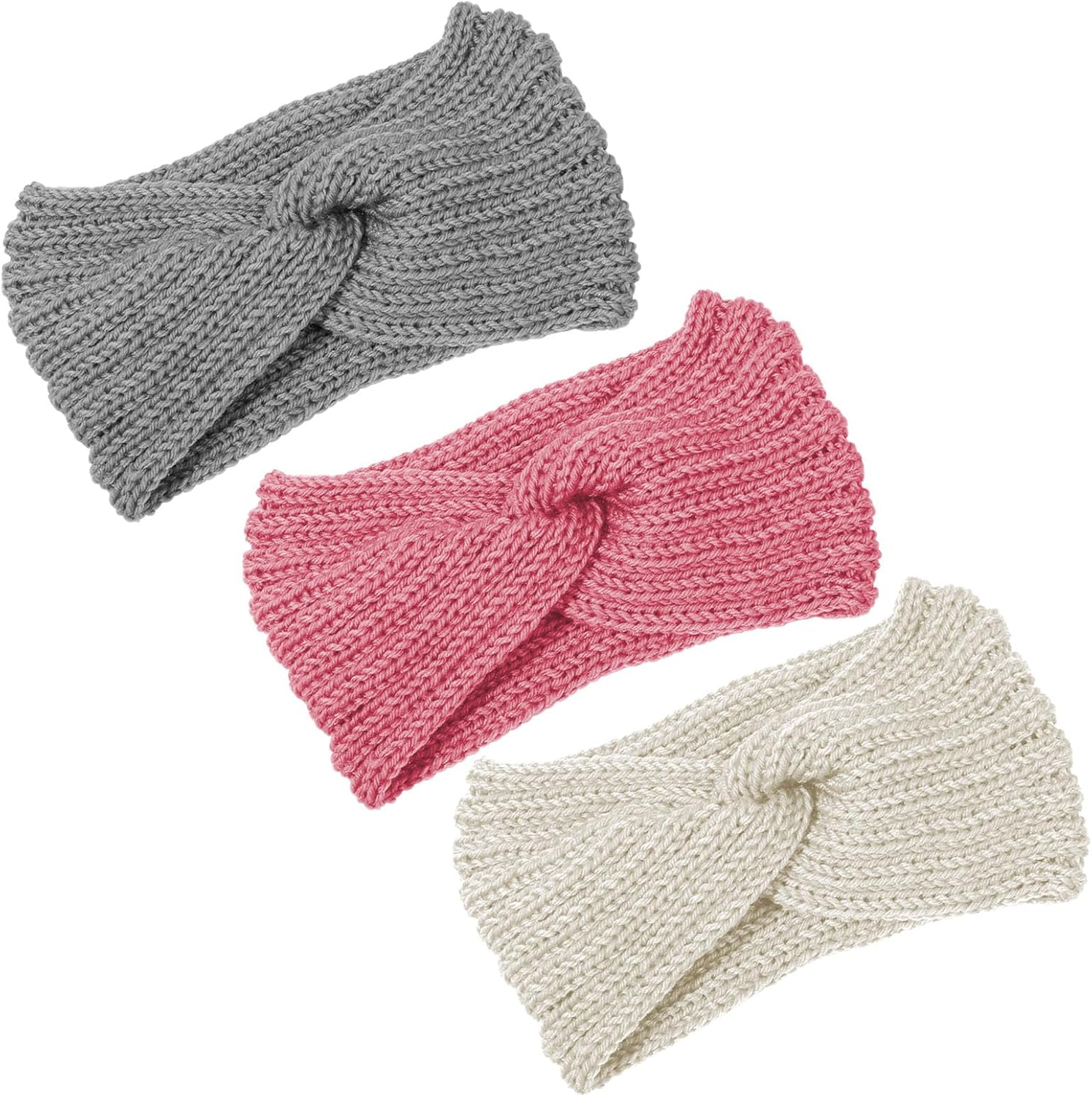 SSKHE Women'S Winter Knit Headband, Warm Winter Versatile Headband, Elastic Knitted Hairband, Pack of 3 image number 3