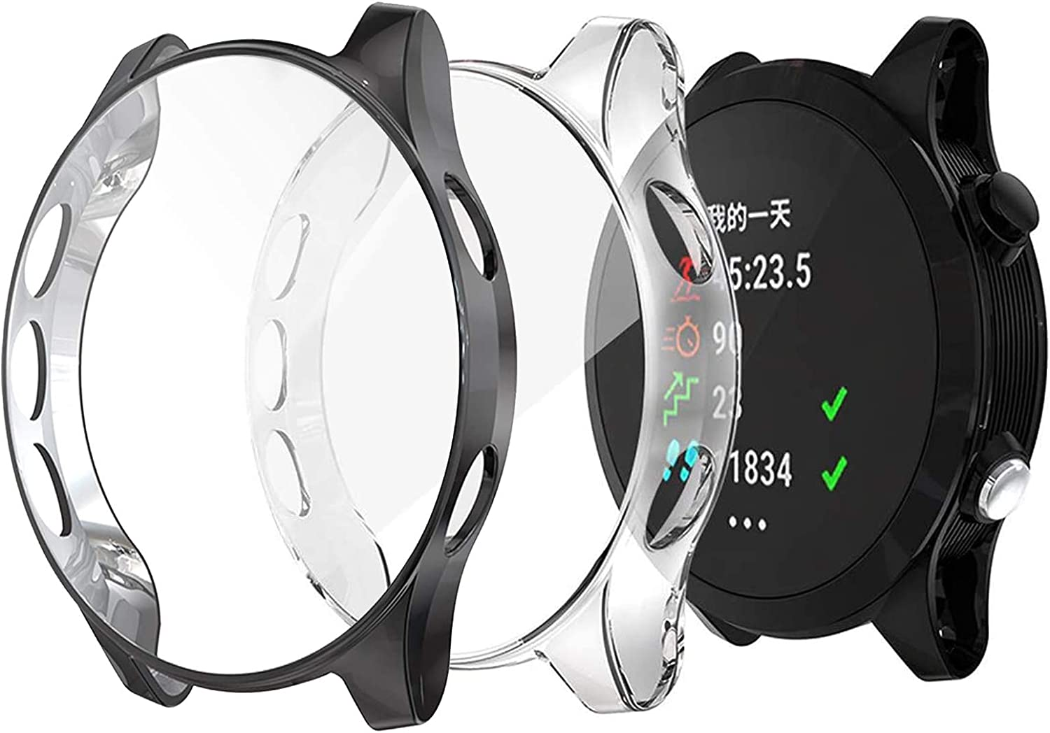 [2 Pack] for Garmin Forerunner 935/945 Screen Protector Case, Scratch-Resistant Lightweight Plated TPU Fullbody Protective Case for Forerunner 935/945 Smart Watch (Clear+Black) image number 5