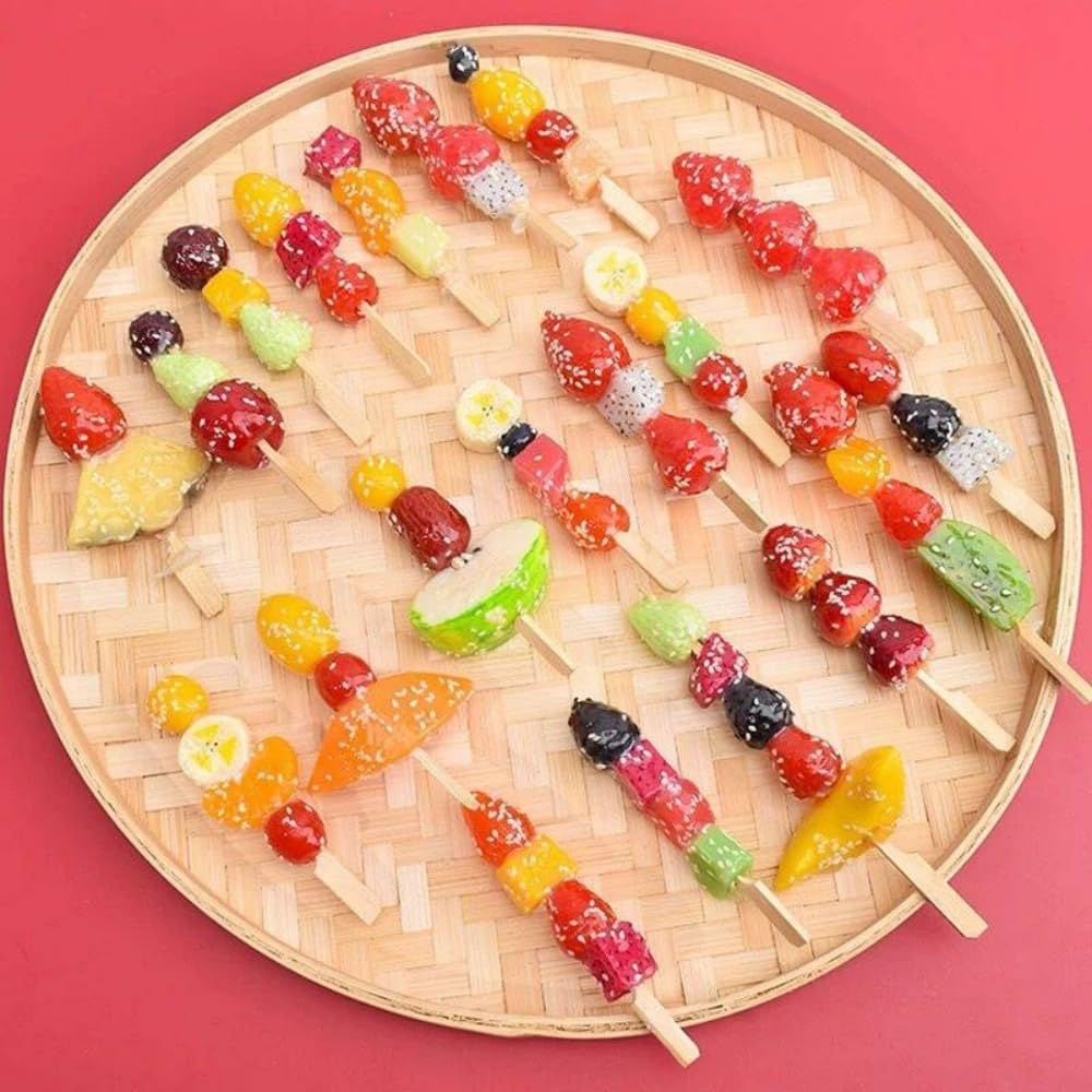 100 Pieces Bamboo Paddle Skewers 18CM, Flat Burgers Sticks Children Kids Wooden Fruits Picks Cocktail Barbecue Kebabs for Buffets Party Fountain Fondue Stick Holders (18CM) image number 6