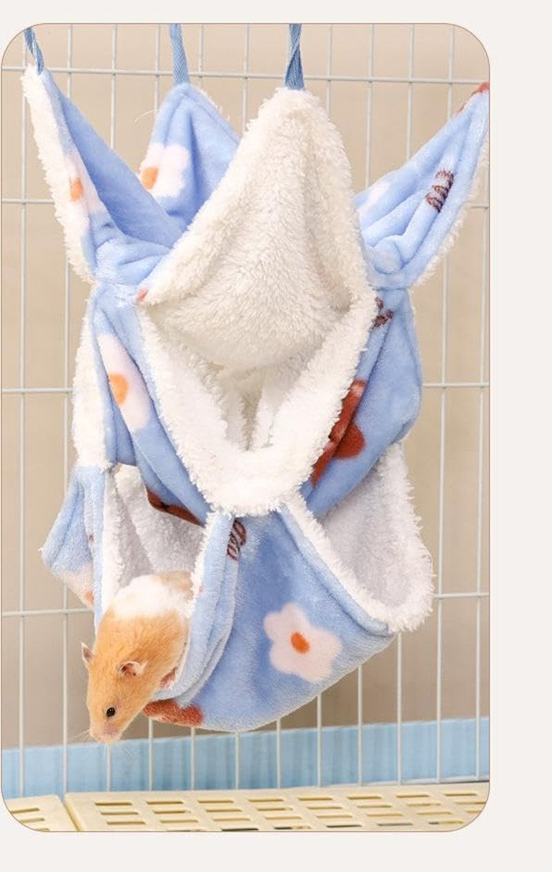 Small Animals Warm Plush Triple Bunkbed Cage Hanging Hammock Bed Hideout for Glider Ferret Squirrel Pet Hammock (Blue, S) image number 3