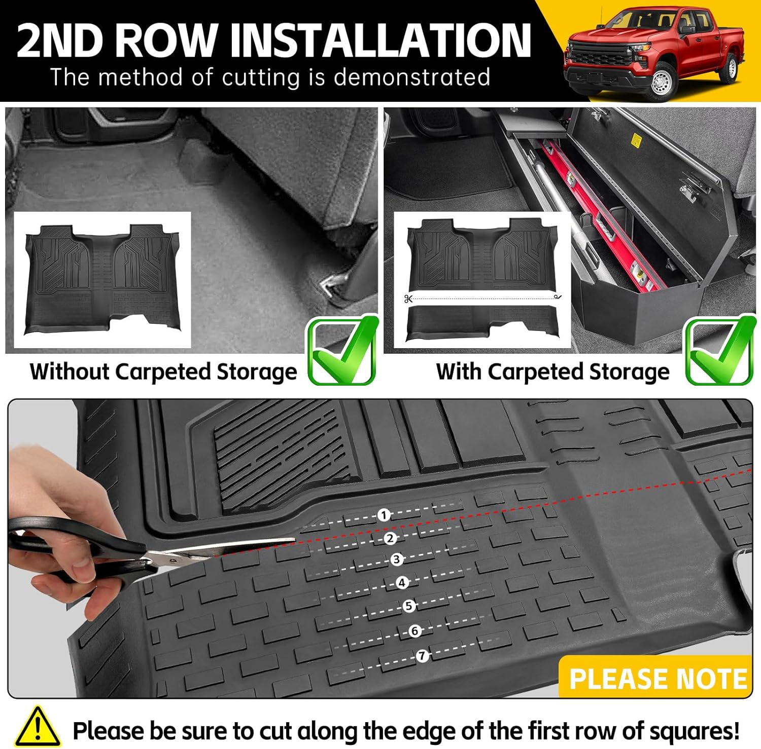 JTYZSM Truck Floor Mats for 2019-2025 Chevy Silverado/Gmc Sierra 1500 & 2020-2025 Silverado/Sierra 2500HD/3500HD Crew Cab, All-Weather Non-Slip Floor Liners(1St & 2Nd Row) image number 6