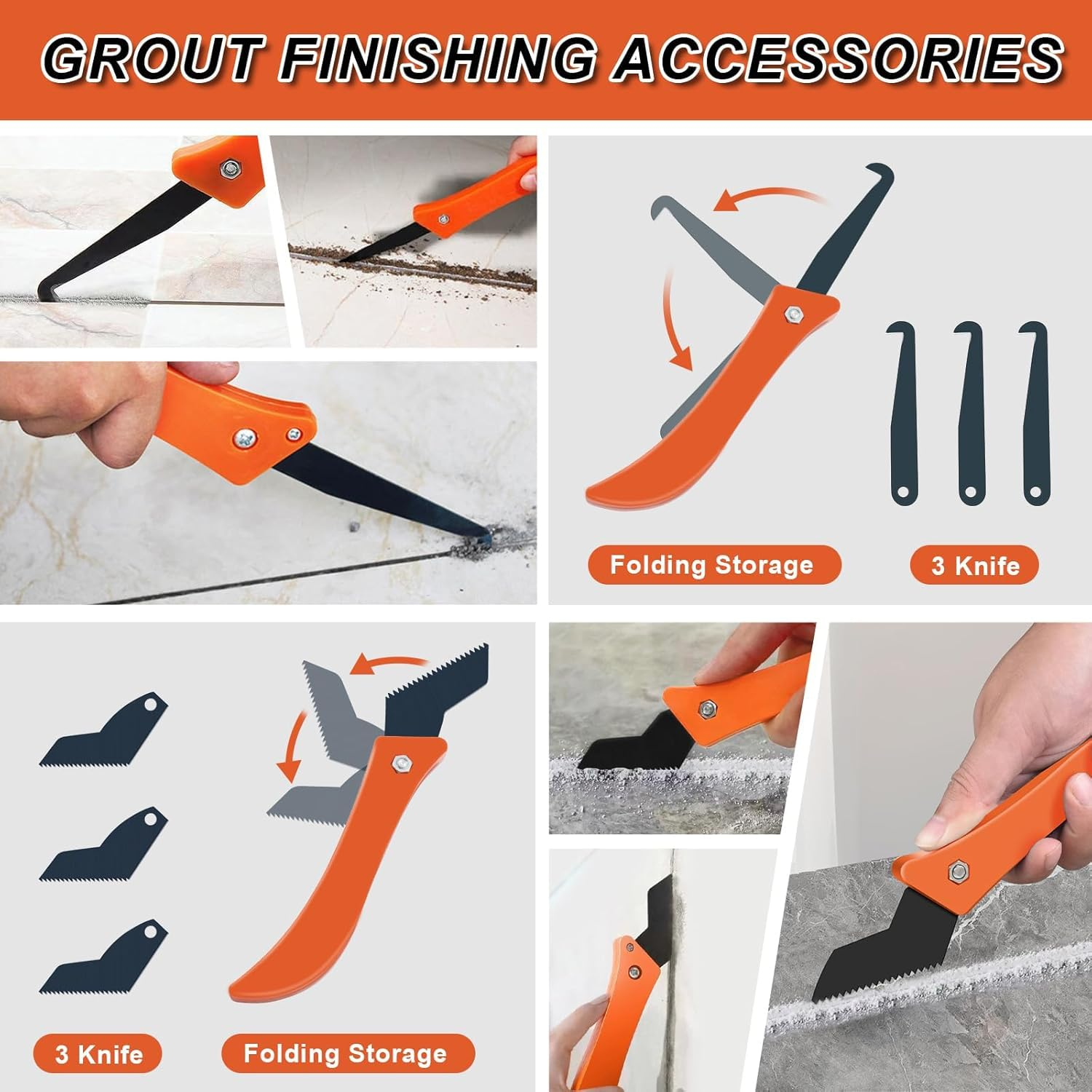 29 Pack Grout Removal Tool, 2 Tile Grout Saw and 2 Grout Hand Saw with 12 Pieces Extra Blades, Caulking Removal Tools for Cleaning Ceramic Tile Joints and Corners image number 5