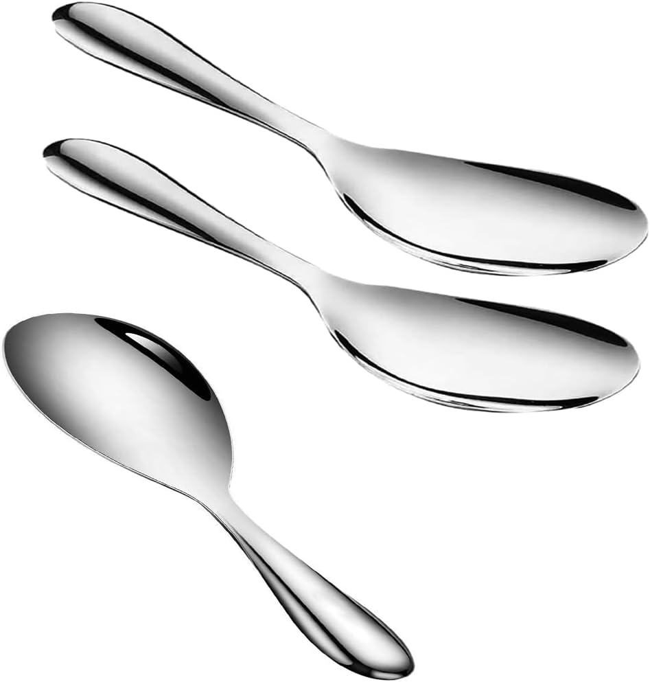 3 Pcs Stainless Steel Spoon- Non-Cooker Spoon, Scooper for Perfect Serving & Stirring Cooking Utensil Rice Servers Soup Ladle Oil Skimmer for Rice Maker Kitchen Tool image number 5