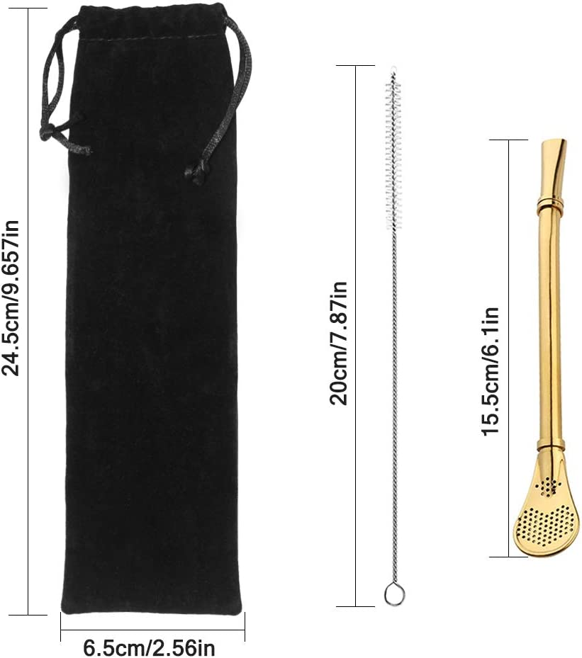 4 Pcs Premium Spoons Bombillas Yerba Mate Straw, SENHAI Drinking Stirring Spoon Head Filter Straws with 2 Cleaning Brushes- 6.1", 4 Colors image number 5